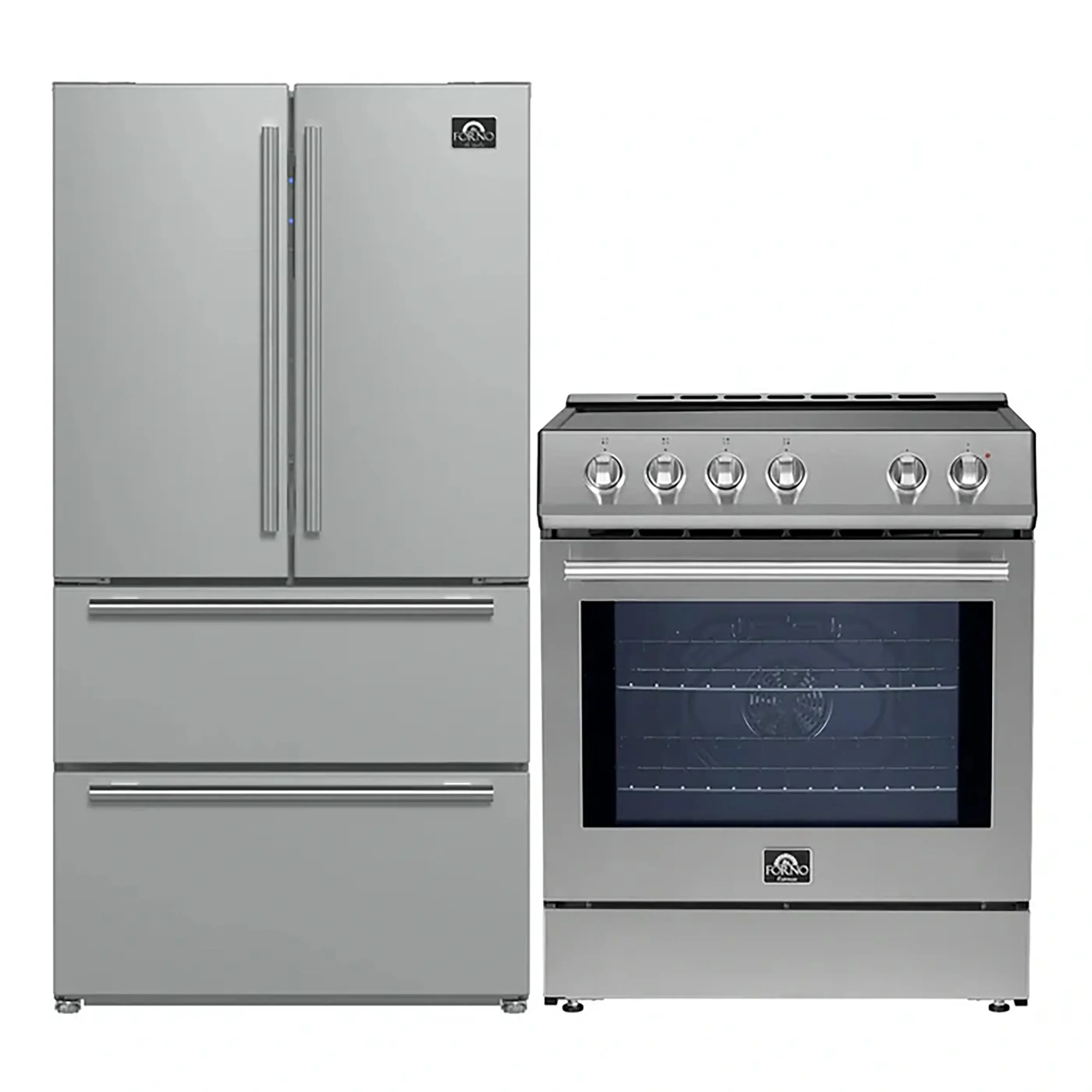 FORNO 2-Piece SS Kitchen Bundle - 30" Induction Range and 36" Bottom Freezer Refrigerator