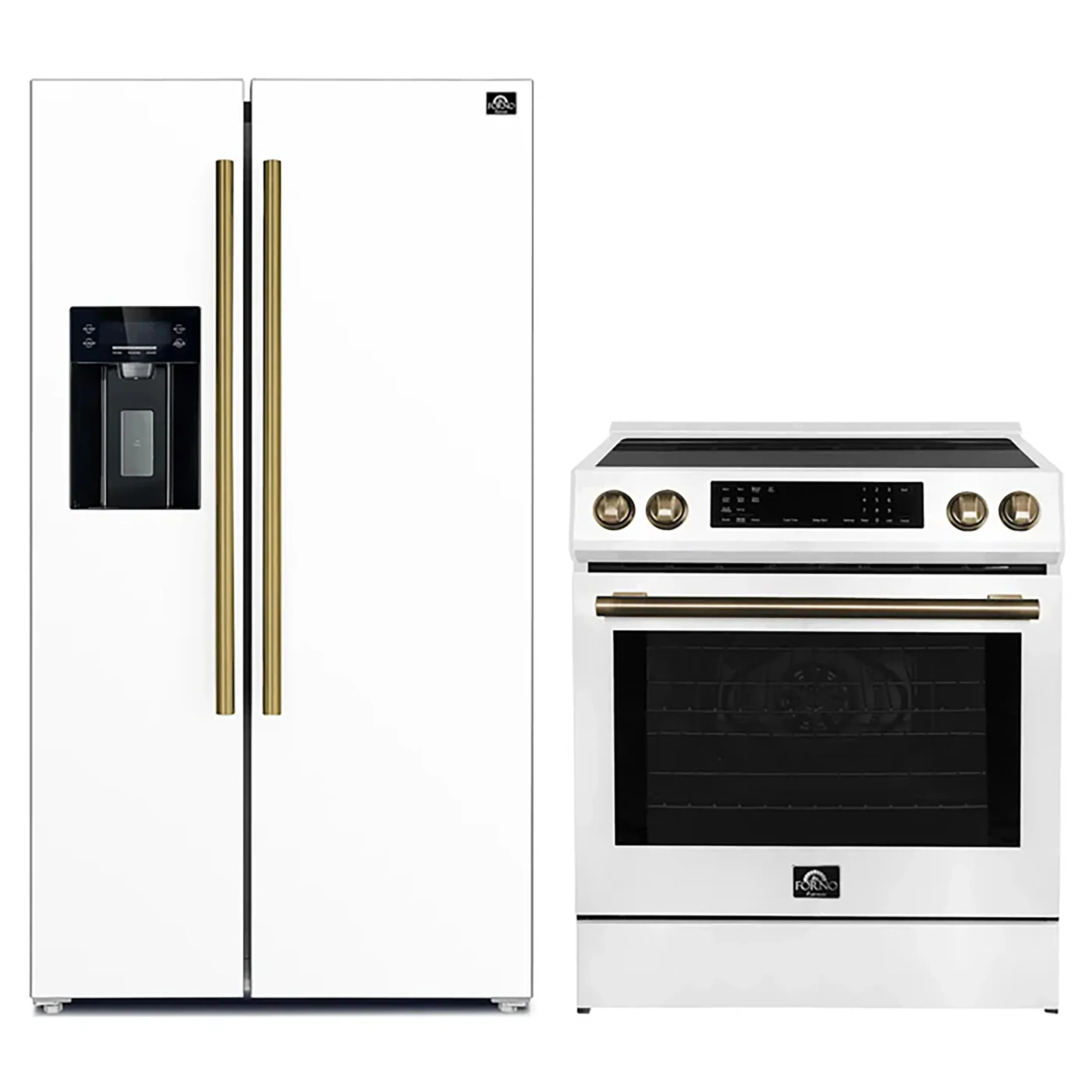 FORNO 2-Piece White Kitchen Bundle - 30" Induction Range and 36" Bottom Freezer Refrigerator