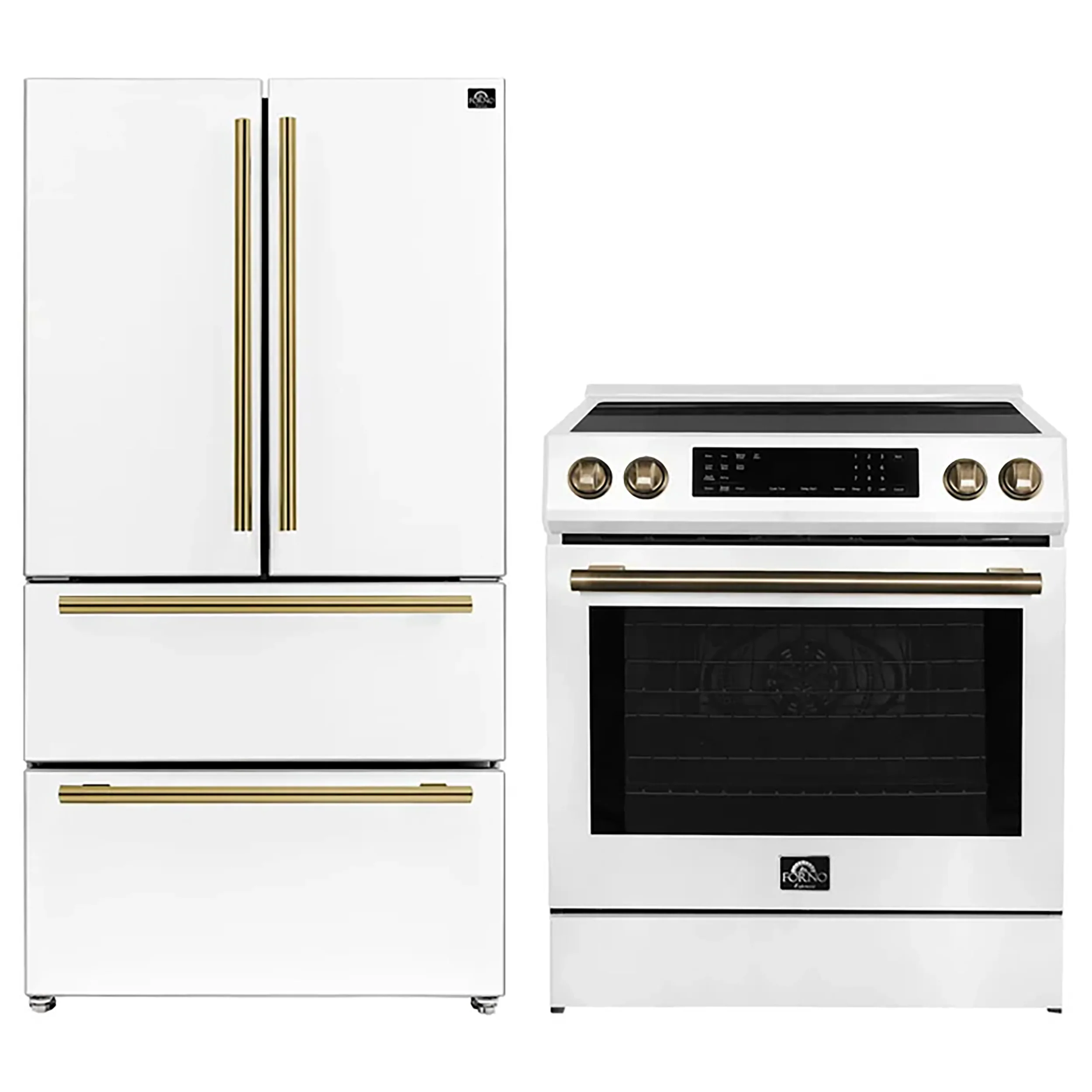 FORNO 2-Piece White Kitchen Bundle - 30" Induction Range and 36" Bottom Freezer Refrigerator