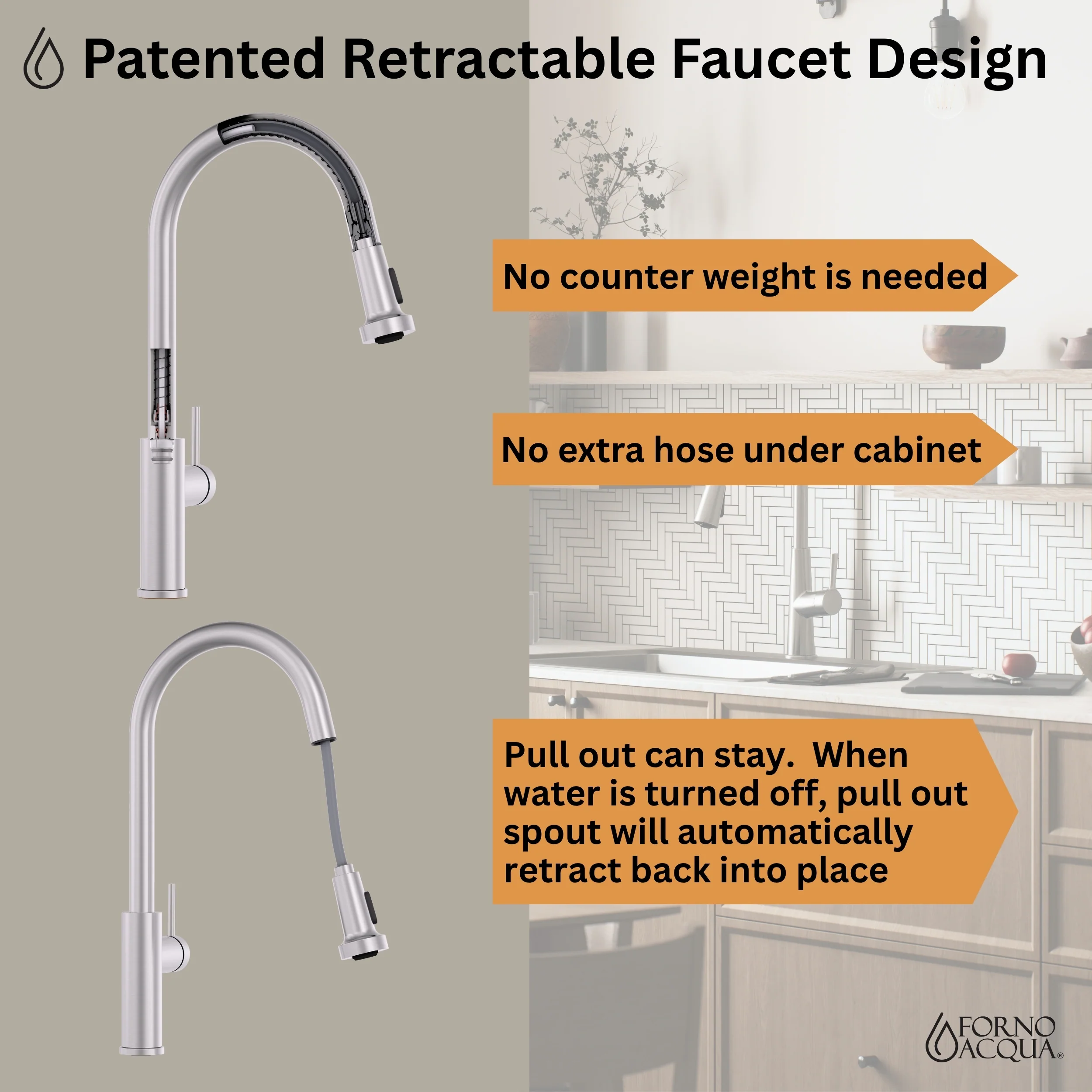 FORNO ACQUA 33 in. Drop-In/Undermount 50/50 Double Bowl Stainless Steel Sink with Faucet & Waterfall - Image 7