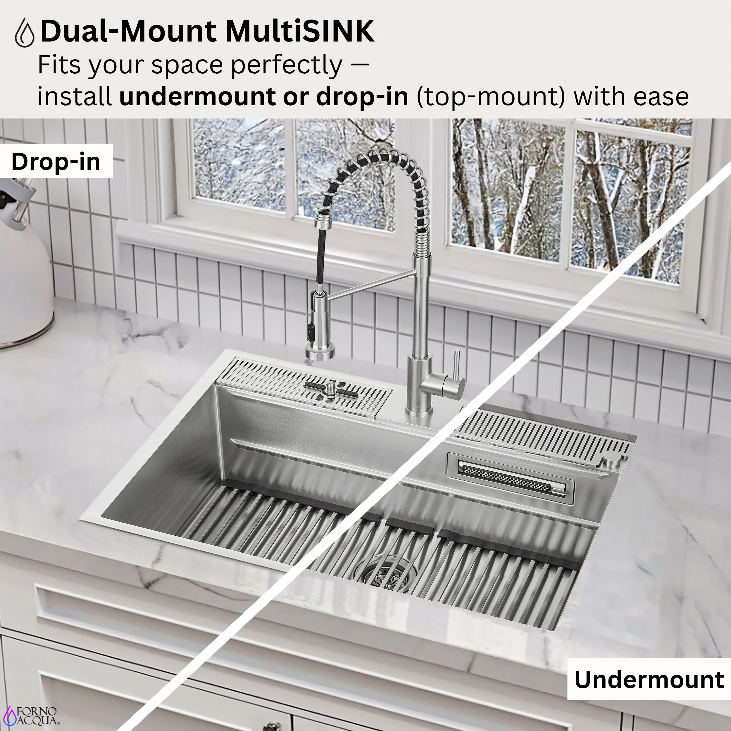 FORNO ACQUA MultiSINK kit with Integrated Waterfall Rinsing and Glass Washing Station. Includes Chef Faucet and Accessories. - Image 12