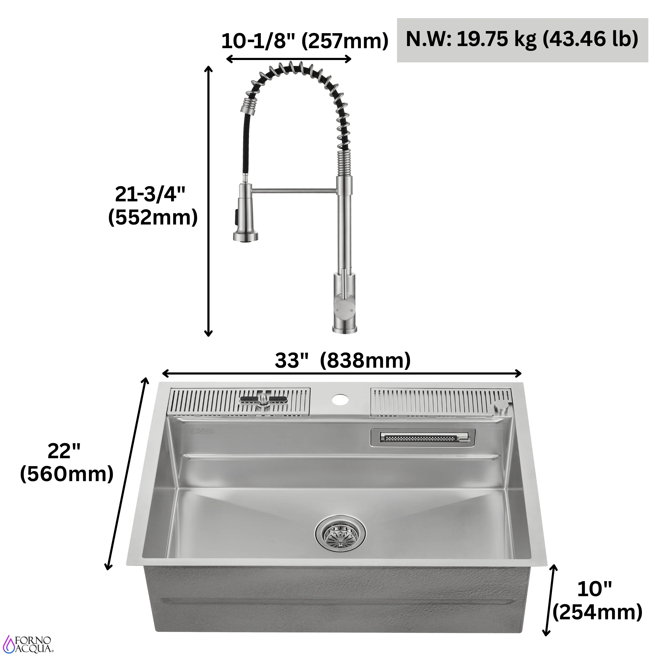 FORNO ACQUA MultiSINK kit with Integrated Waterfall Rinsing and Glass Washing Station. Includes Chef Faucet and Accessories. - Image 16
