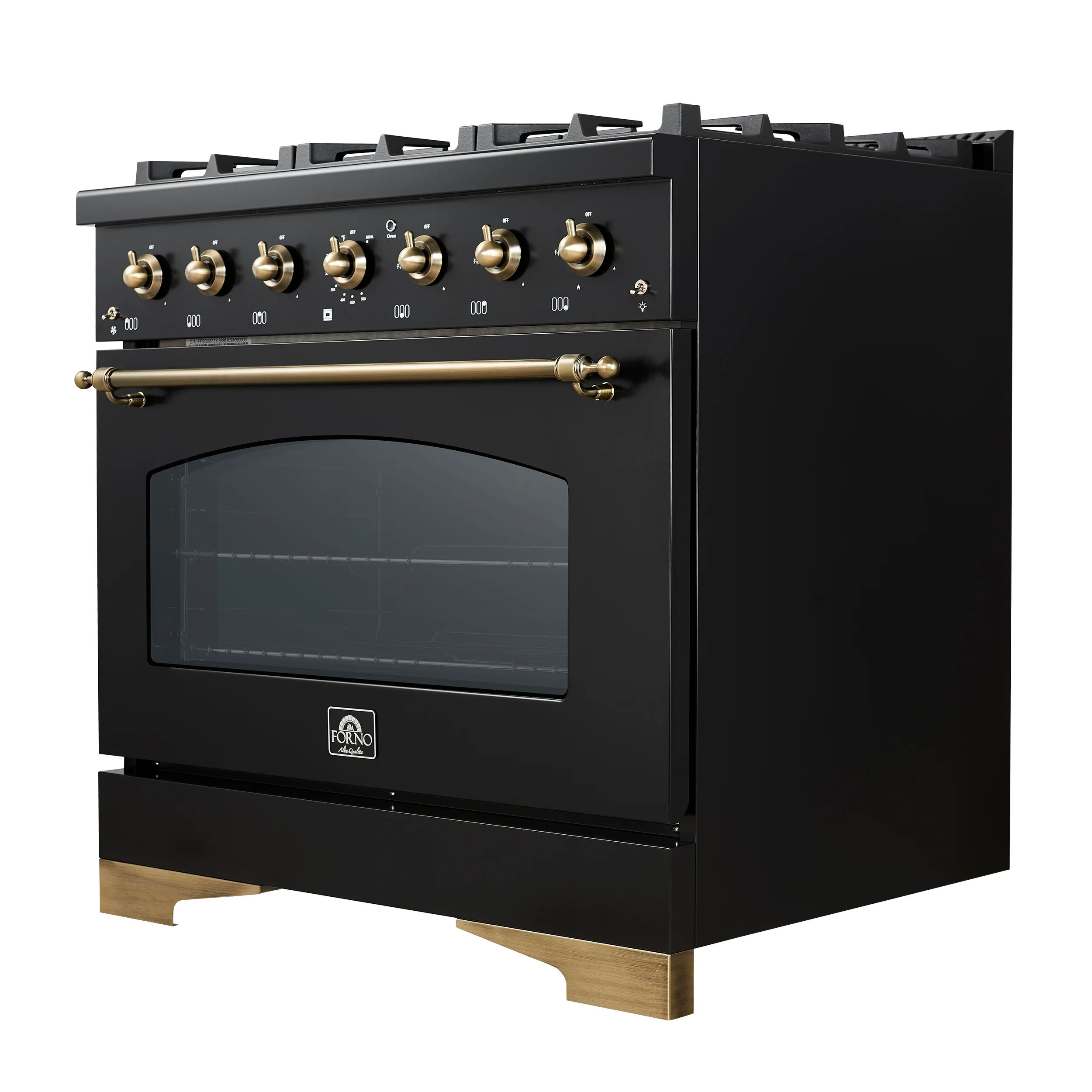 Forno Antico 36-inch Dual Fuel Range, Black and Antique Brass, 6 Burners, 4.5 cu.ft. Convection Oven - Image 9