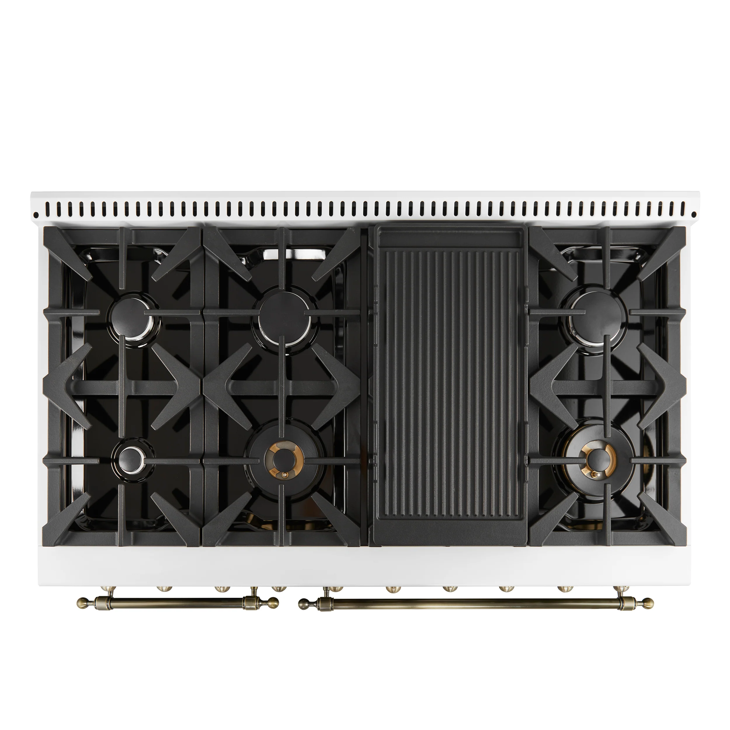 Forno Antico 48-Inch Freestanding Gas Range, White, Antique Brass Design, 8 Burners, Griddle, Double Ovens, Energy Efficient - Image 4