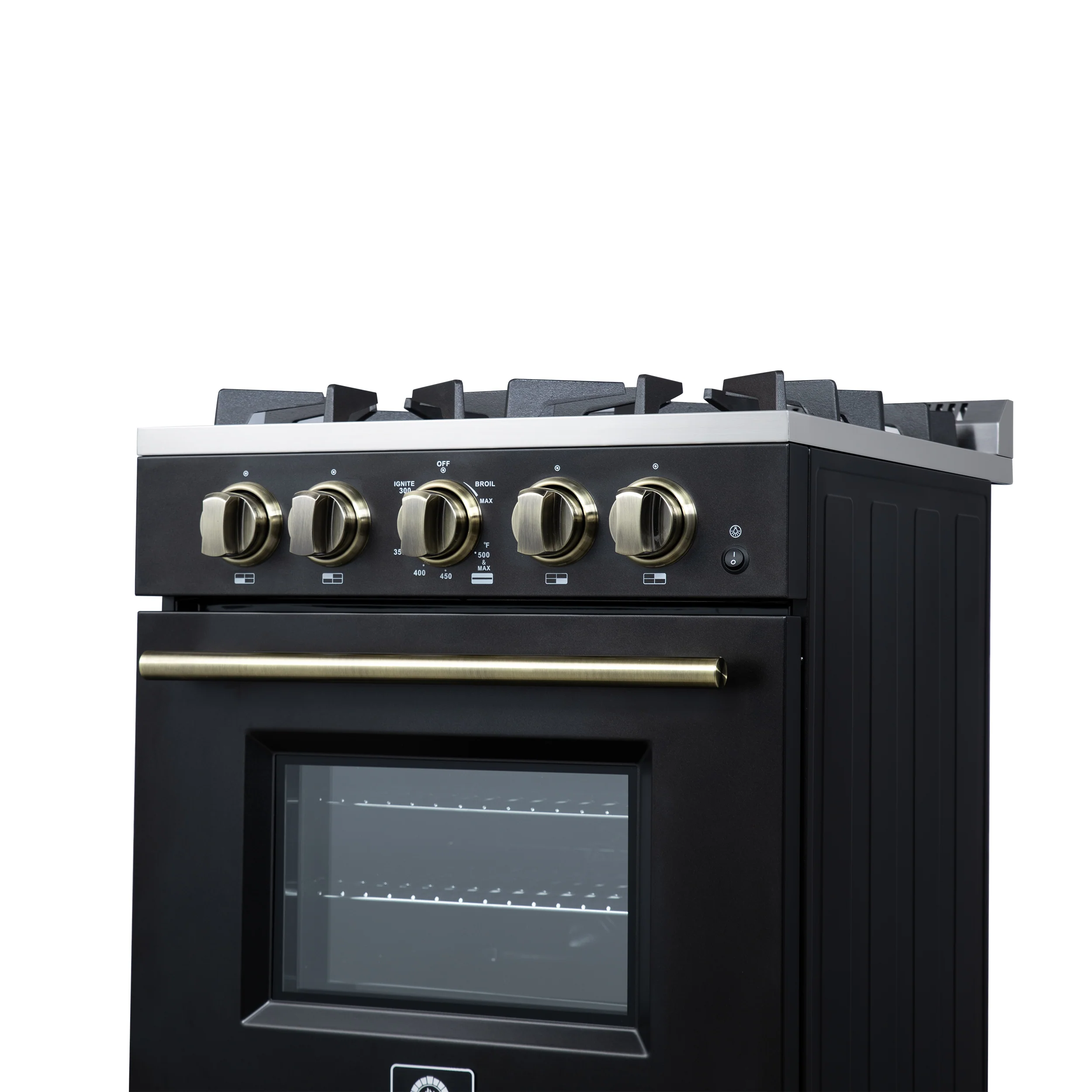 Forno Breno 24 Inch Freestanding Gas Range in Black with Antique Brass, Plug Included, Energy Efficient - Image 13