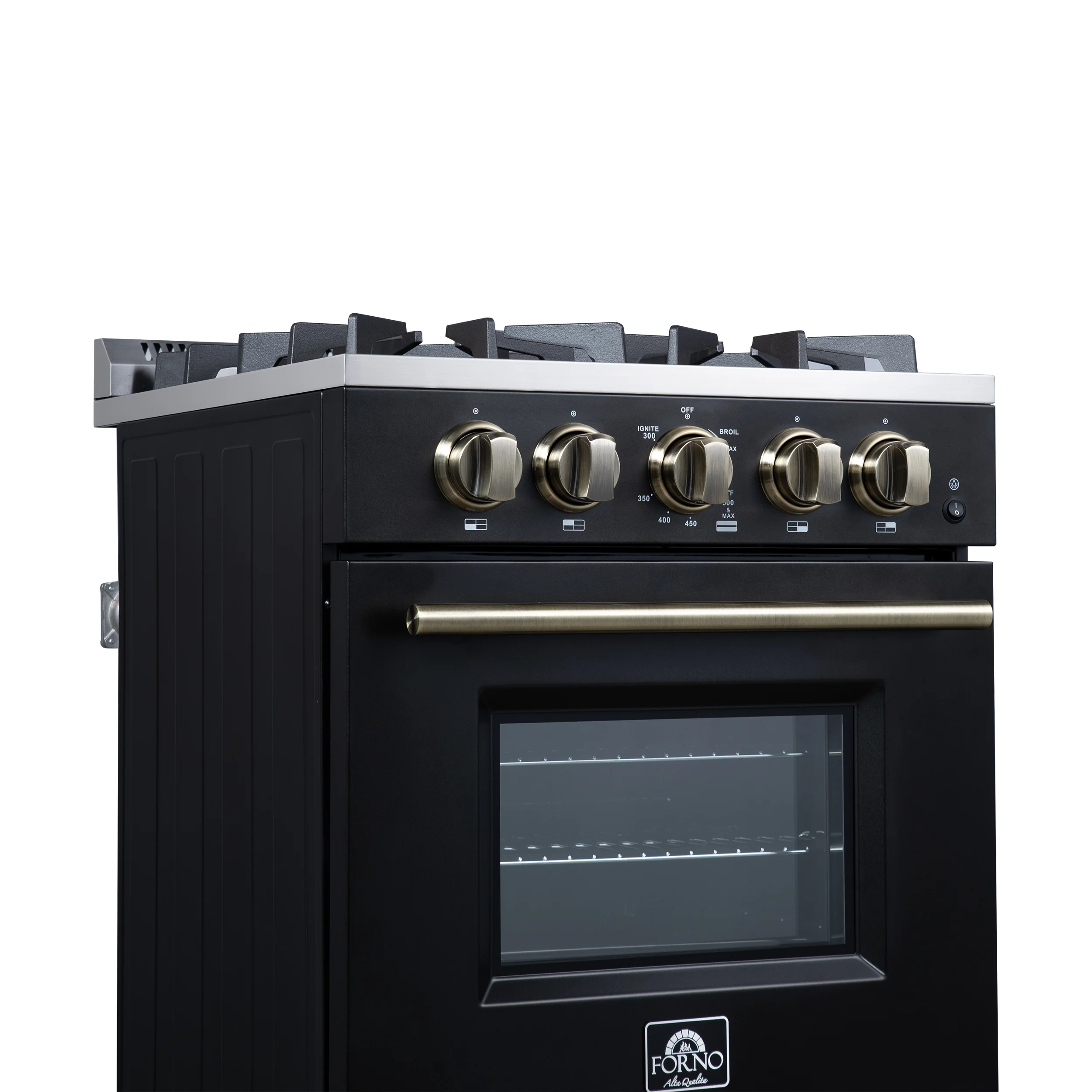 Forno Breno 24 Inch Freestanding Gas Range in Black with Antique Brass, Plug Included, Energy Efficient - Image 9