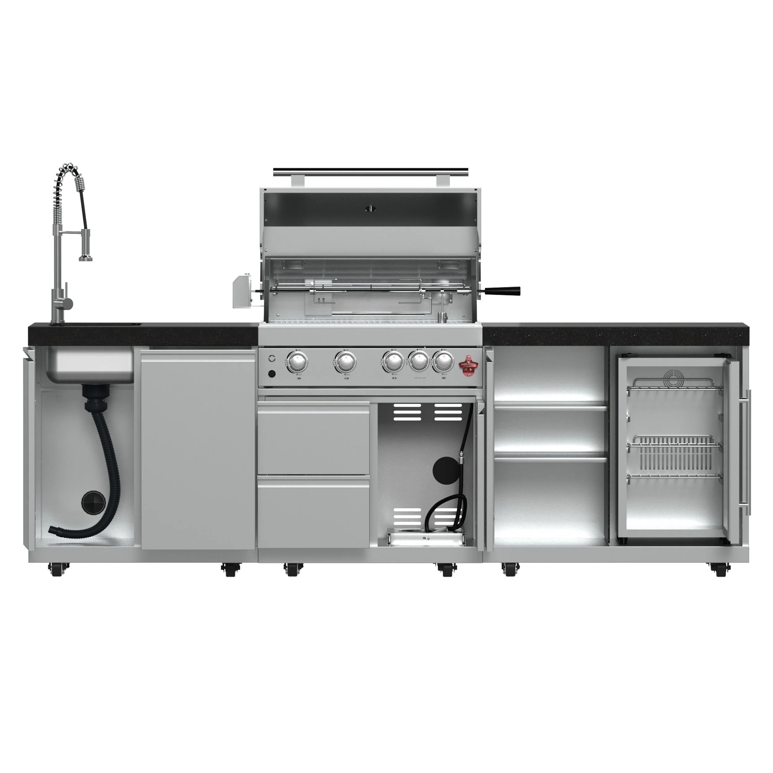 FORNO Bulnes 30-Inch BBQ, 60,000 BTU, 3 Burners with Sear & Rotisserie Infrared Burners, Stainless Steel Outdoor Kitchen with 1.8 cu.ft. Beverage Center & Black Granite Countertops - Image 2