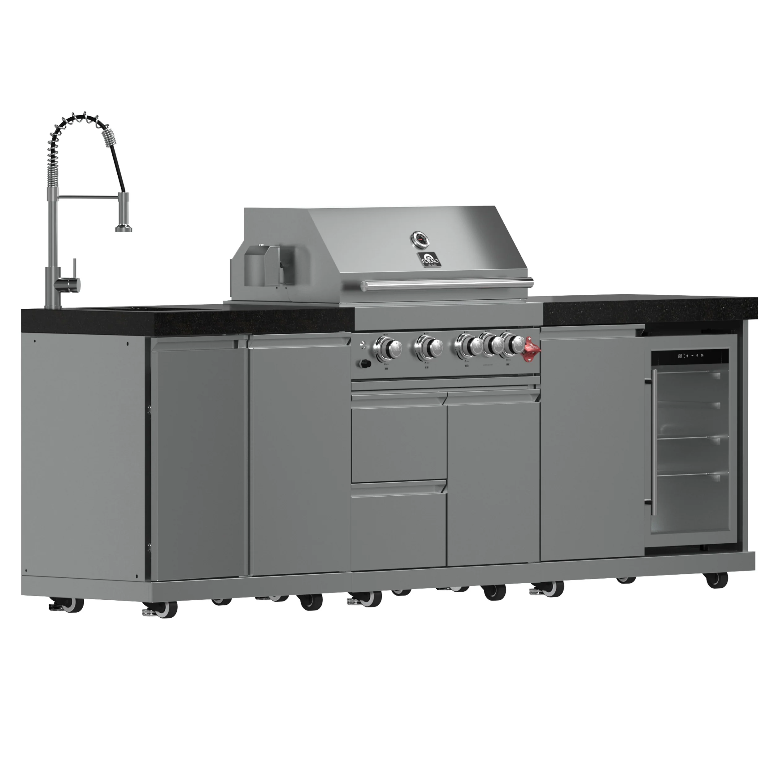 FORNO Bulnes 30-Inch BBQ, 60,000 BTU, 3 Burners with Sear & Rotisserie Infrared Burners, Stainless Steel Outdoor Kitchen with 1.8 cu.ft. Beverage Center & Black Granite Countertops - Image 3