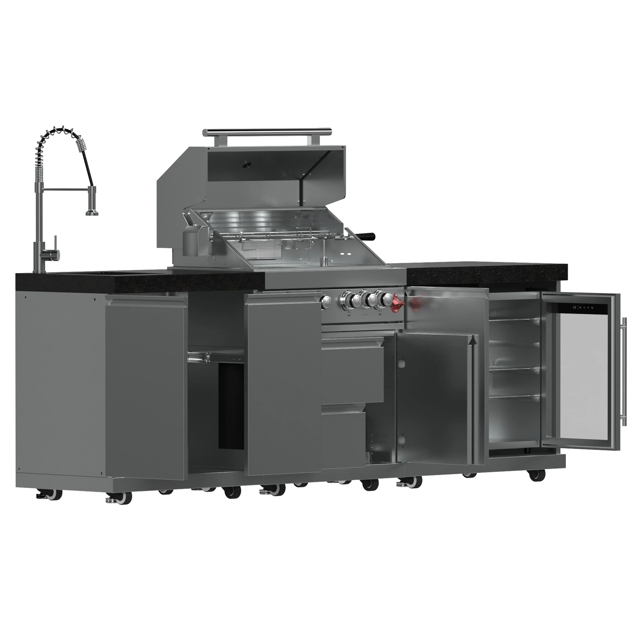 FORNO Bulnes 30-Inch BBQ, 60,000 BTU, 3 Burners with Sear & Rotisserie Infrared Burners, Stainless Steel Outdoor Kitchen with 1.8 cu.ft. Beverage Center & Black Granite Countertops - Image 4