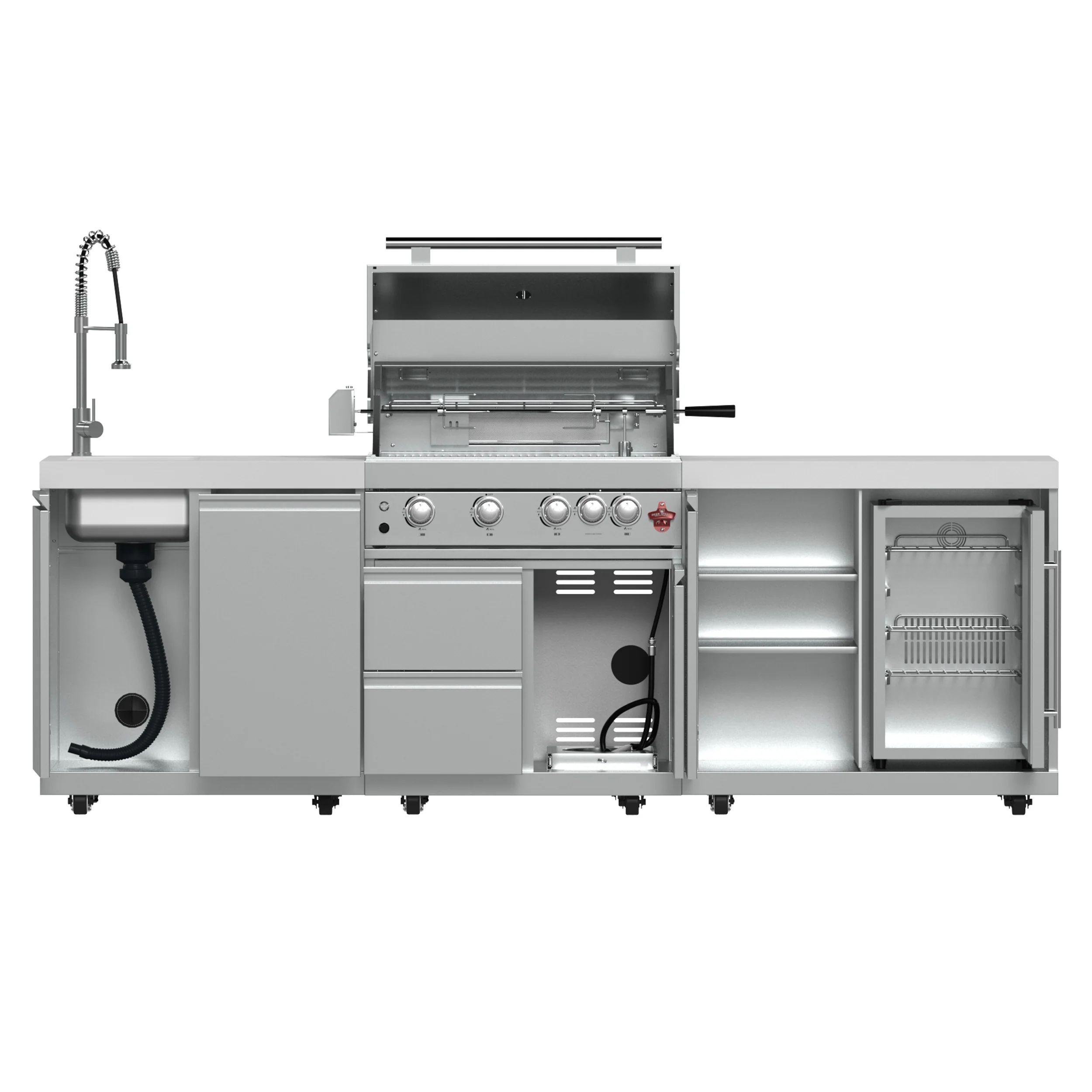 FORNO Bulnes 30-Inch BBQ, 60,000 BTU, 3 Burners with Sear & Rotisserie Infrared Burners, Stainless Steel Outdoor Kitchen with 1.8 cu.ft. Beverage Center & White Sintered Stone Countertops - Image 2