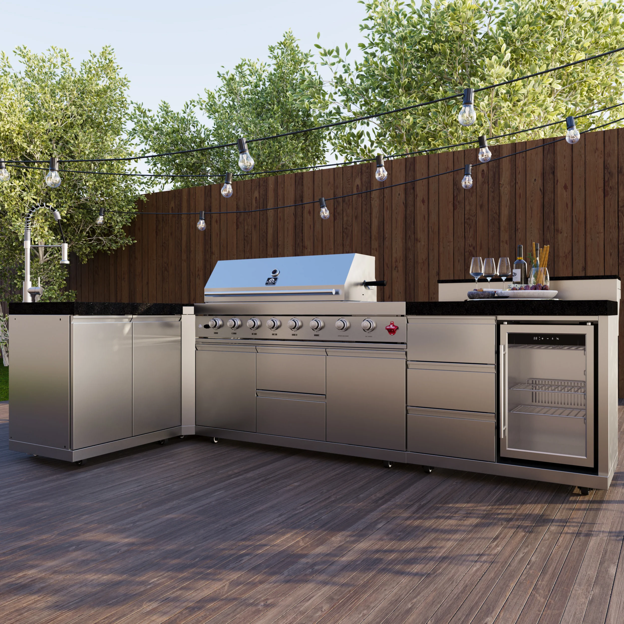 FORNO Bulnes 40-Inch BBQ, 95,000 BTU, 5 Burners, Sear & Rotisserie Infrared with Side Burner, Stainless Steel Outdoor Kitchen with 1.8 cu.ft. Beverage Center & Black Granite Countertops - Image 14
