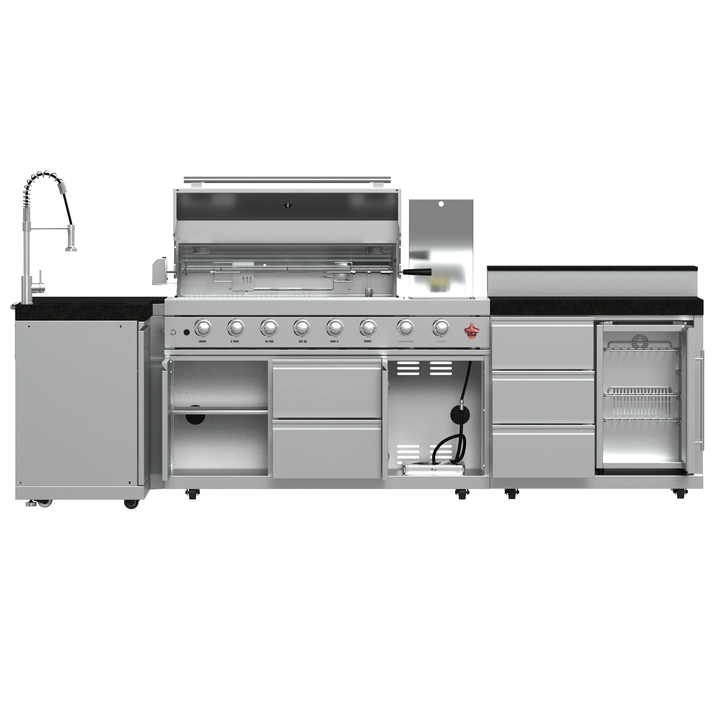FORNO Bulnes 40-Inch BBQ, 95,000 BTU, 5 Burners, Sear & Rotisserie Infrared with Side Burner, Stainless Steel Outdoor Kitchen with 1.8 cu.ft. Beverage Center & Black Granite Countertops - Image 2