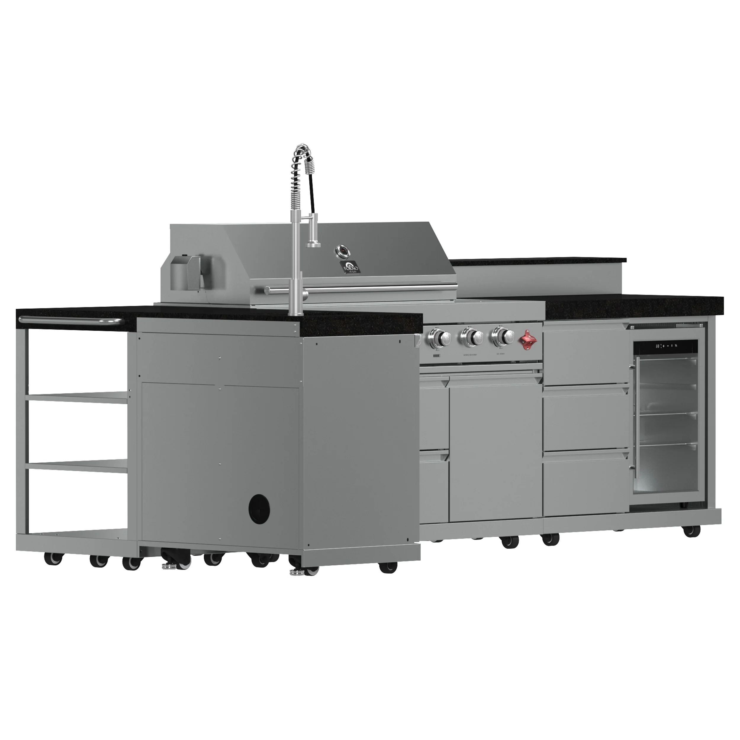 FORNO Bulnes 40-Inch BBQ, 95,000 BTU, 5 Burners, Sear & Rotisserie Infrared with Side Burner, Stainless Steel Outdoor Kitchen with 1.8 cu.ft. Beverage Center & Black Granite Countertops - Image 3