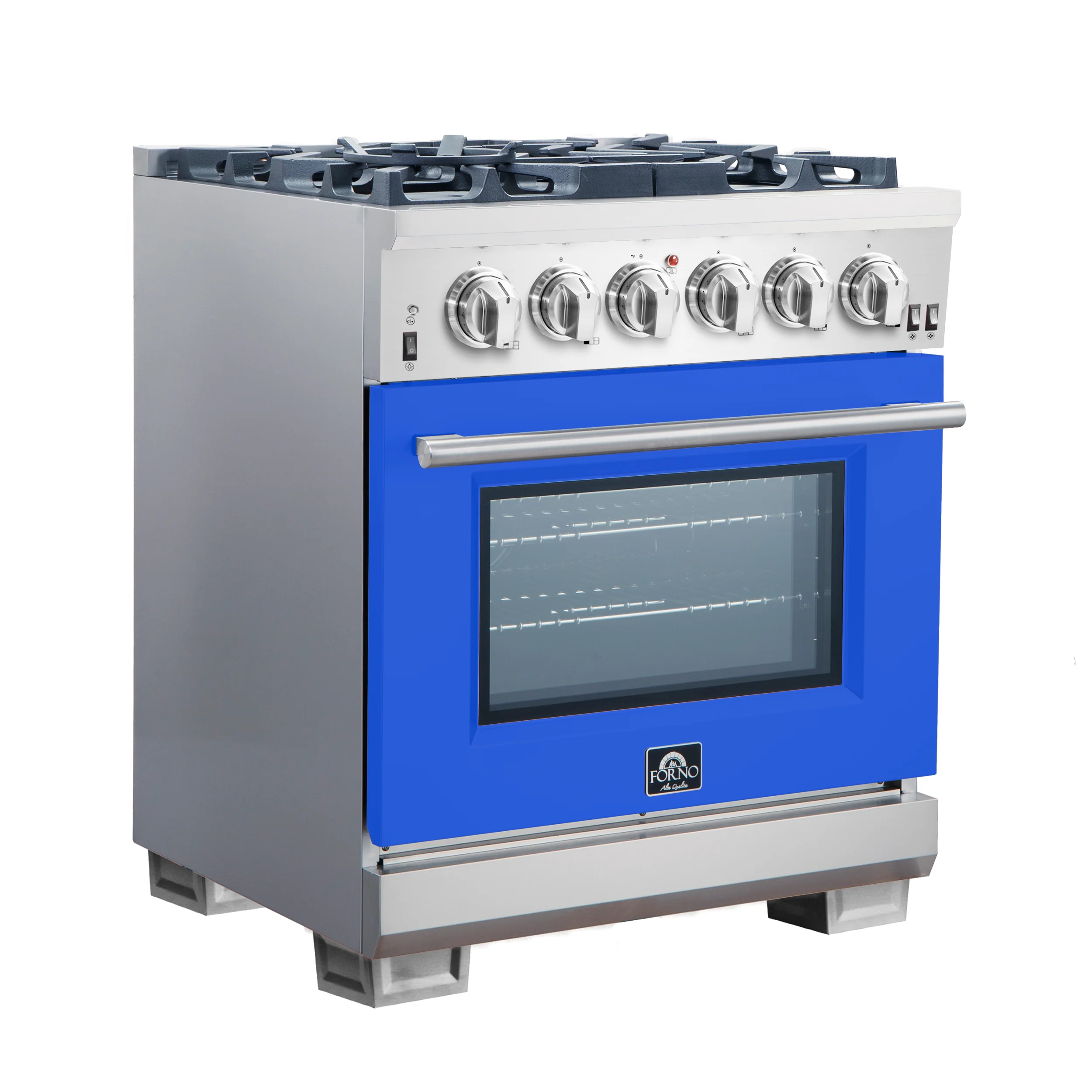 Forno Capriasca 30-Inch Freestanding Gas Range, 4 Burners, True Convection Oven, Blue Door - Image 3