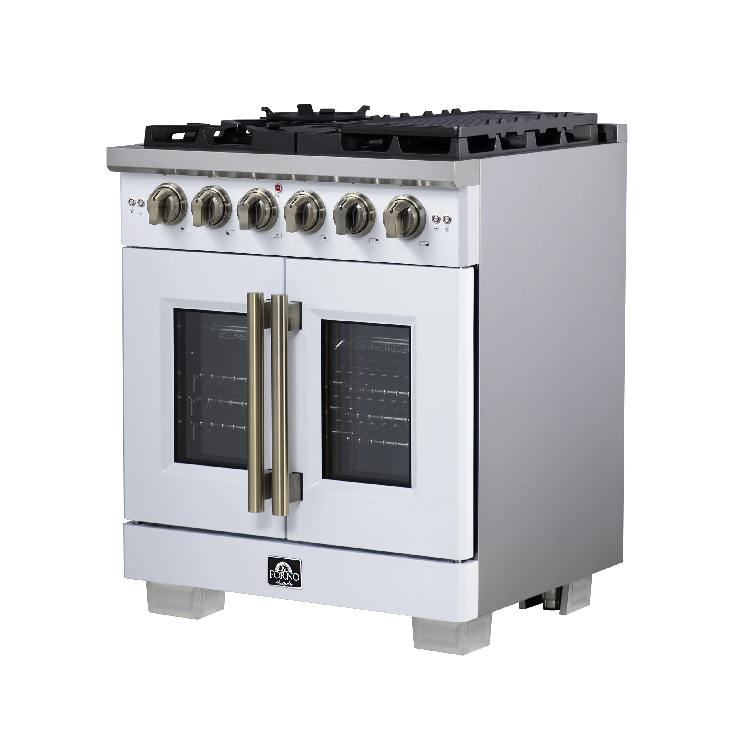 Forno Capriasca 30-Inch White Freestanding French Door Gas Range, 4 Burners, Convection Oven, Energy Efficient - Image 7