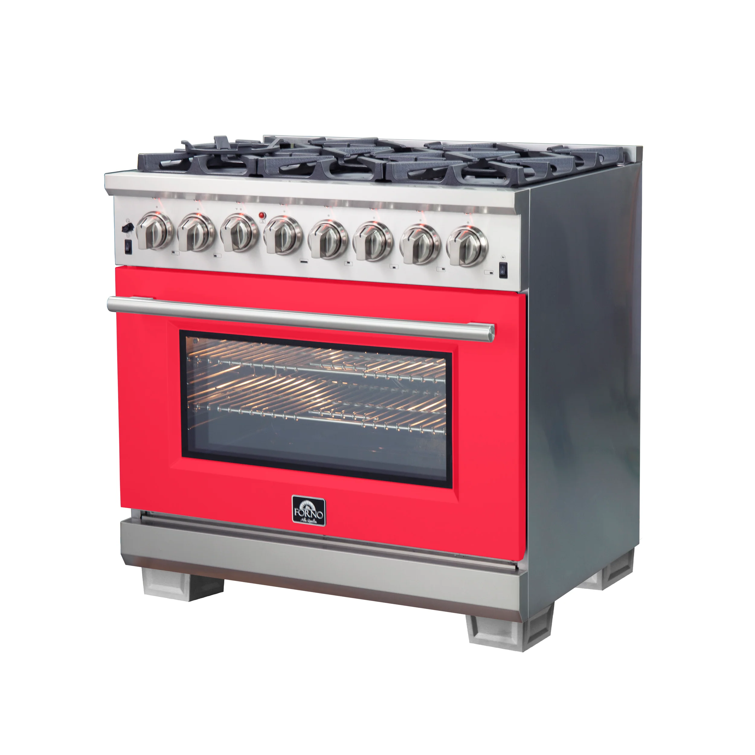 Forno Capriasca 36-Inch Freestanding Dual Fuel Range, 6 Burners, True Convection Oven, Red Door - Image 3