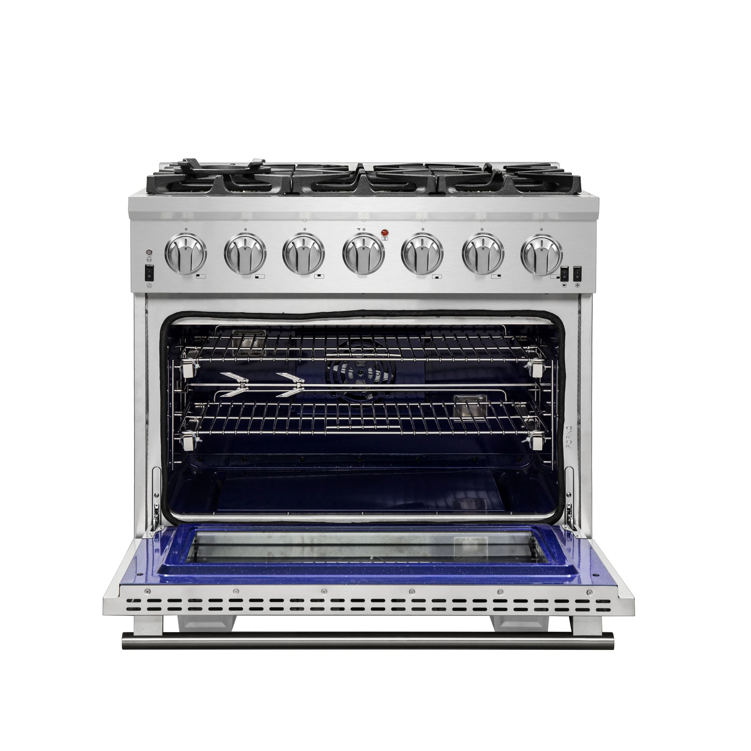 Forno Capriasca 36-Inch Gas Range, Stainless Steel, 6 Brass Burners, 120,000 BTU, Convection Oven, Energy Efficient - Image 2