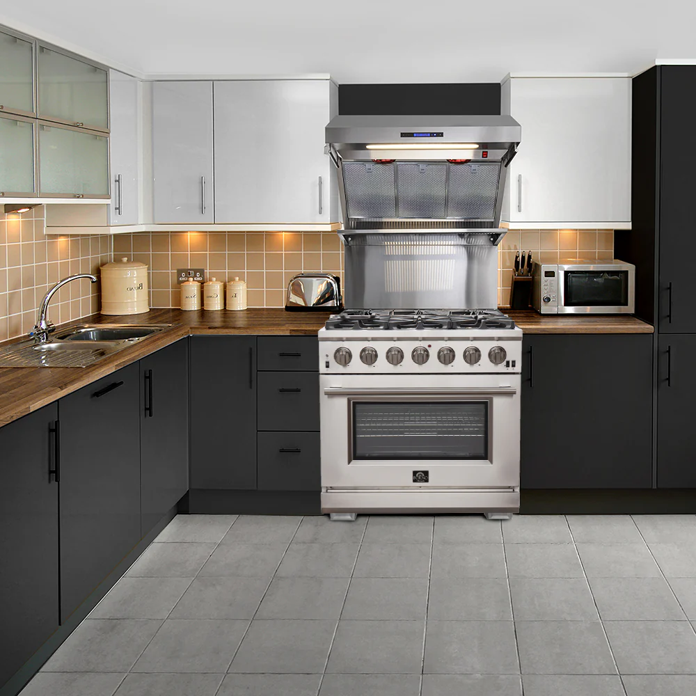 FORNO Premium 2-Piece Kitchen Bundle - Galiano 36" Stainless Steel Range, Forno Moena 36" French Door 19.2 cu. ft Stainless Steel Refrigerator, with Decorative Grill - 40" Wide - FBDL-019-03CAUS - Image 2