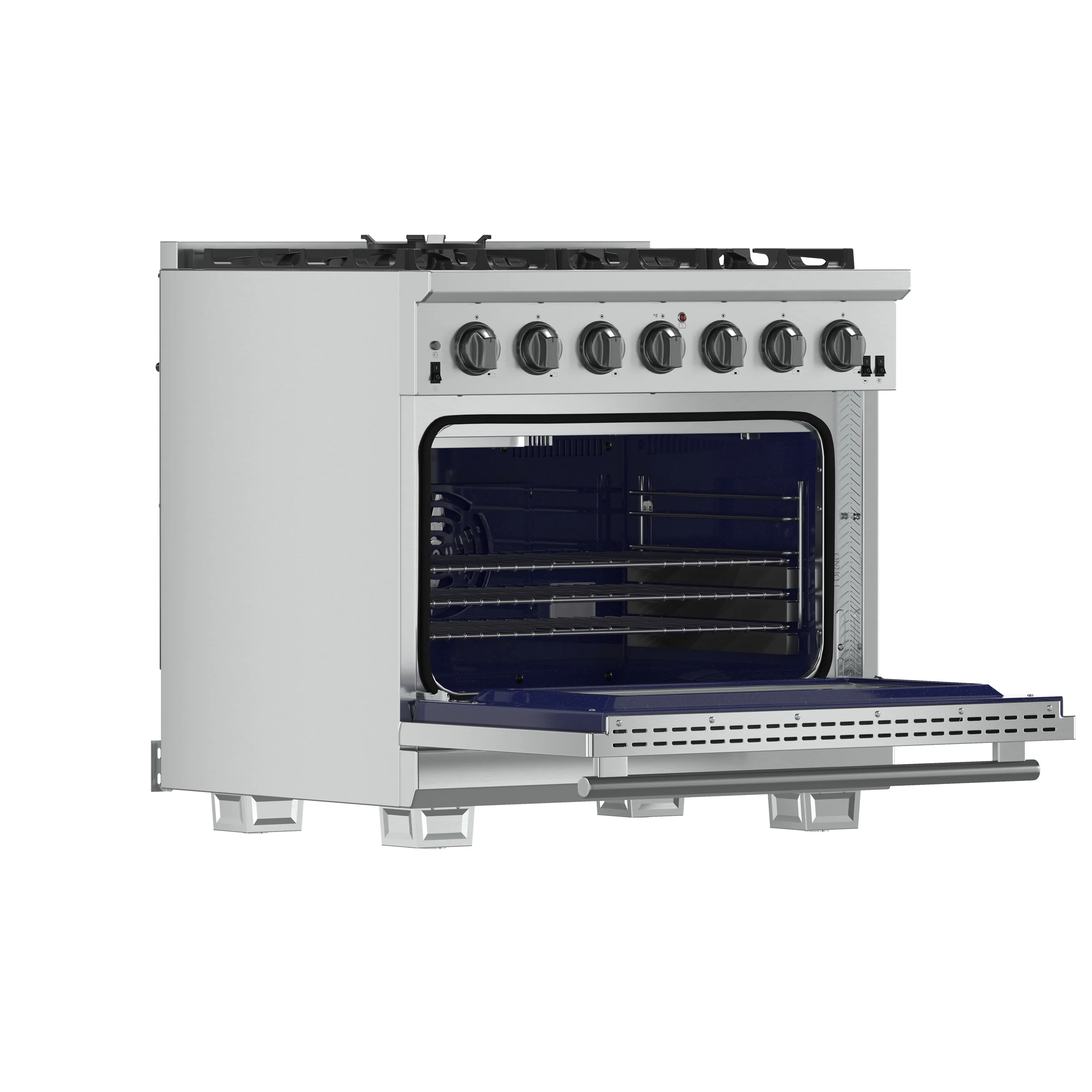 Forno Capriasca 36-Inch Gas Range, Stainless Steel, 6 Brass Burners, 120,000 BTU, Convection Oven, Energy Efficient - Image 4