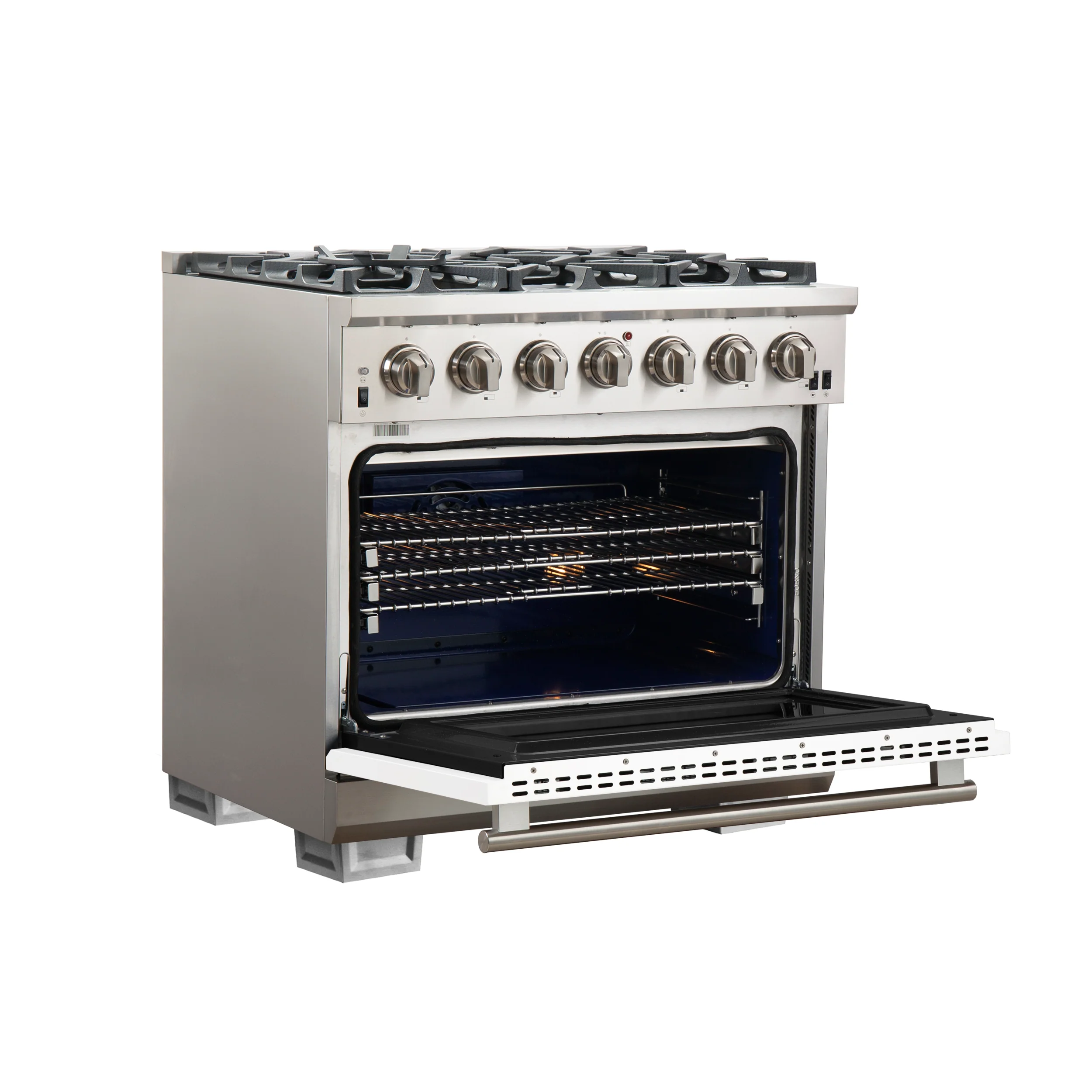 Forno Capriasca 36-Inch Gas Range, Stainless Steel, 6 Brass Burners, 120,000 BTU, Convection Oven, Energy Efficient, White Door - Image 4