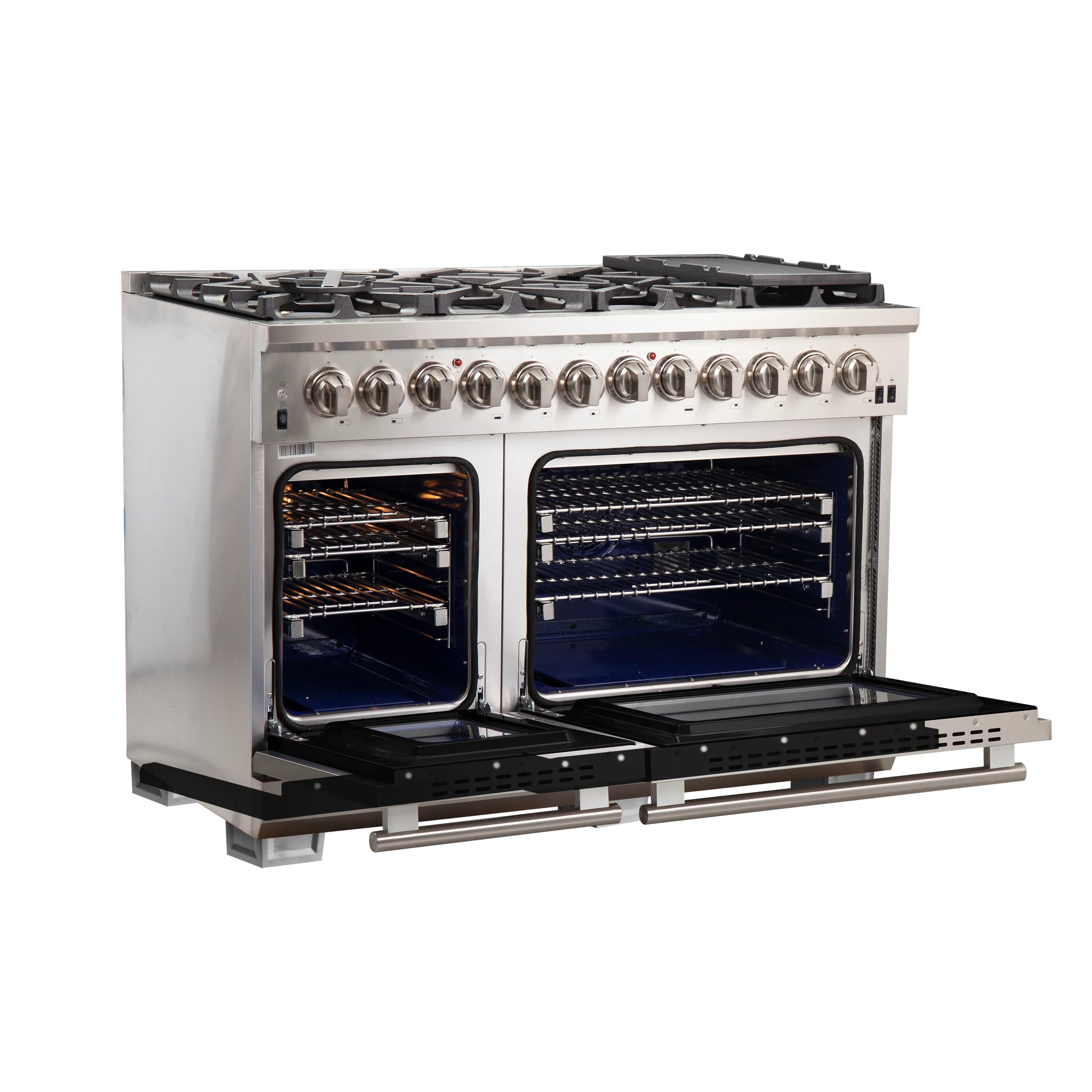 Forno Capriasca 48-Inch Freestanding Dual Fuel Range, 8 Burners, True Convection Oven, Black Doors - Image 4