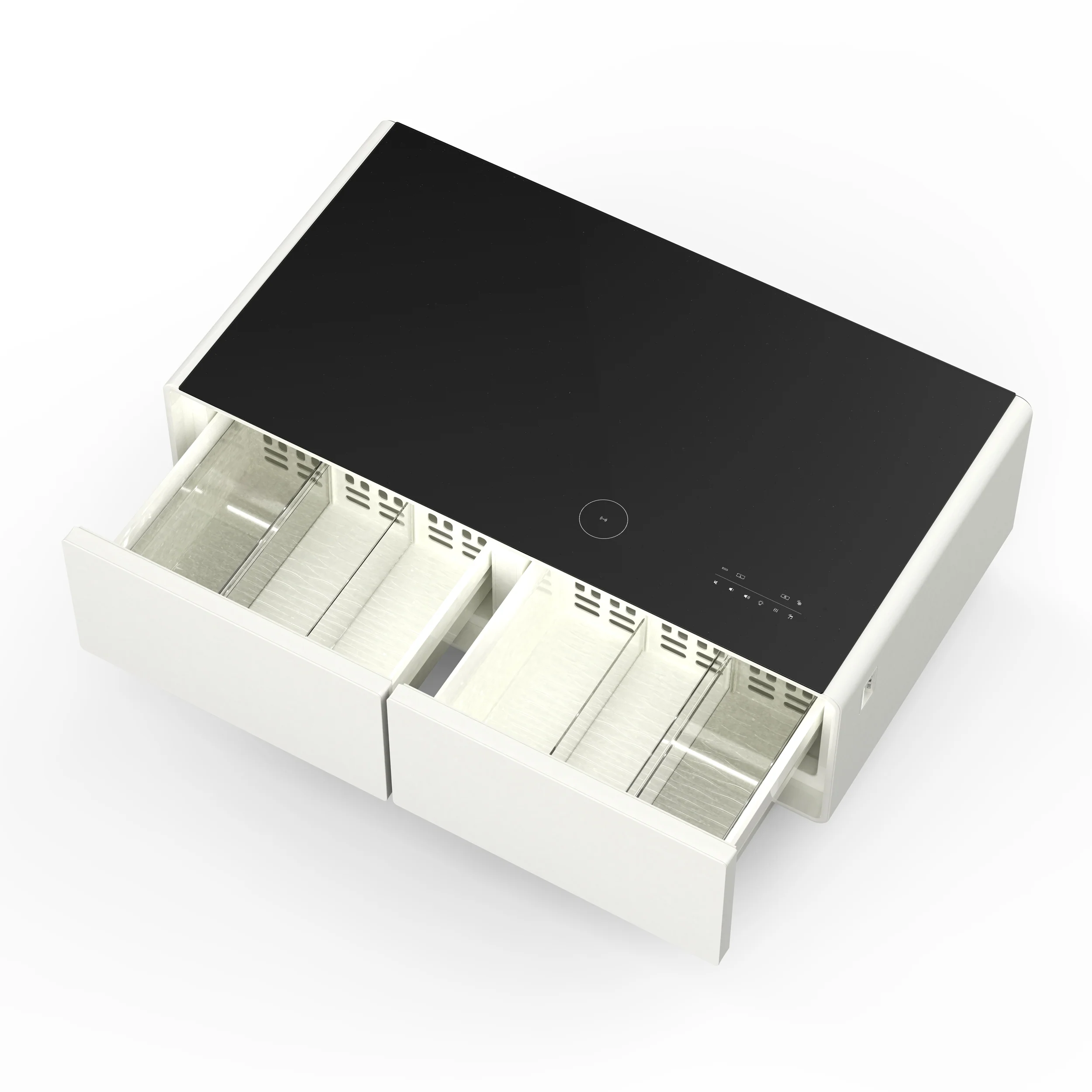 Forno Evoluto Tavolo 51-Inch White Smart Coffee Table – Dual Refrigerator Drawers, Bluetooth 5.0 Audio, Wireless Charging & RGB Ambient Light - Image 4