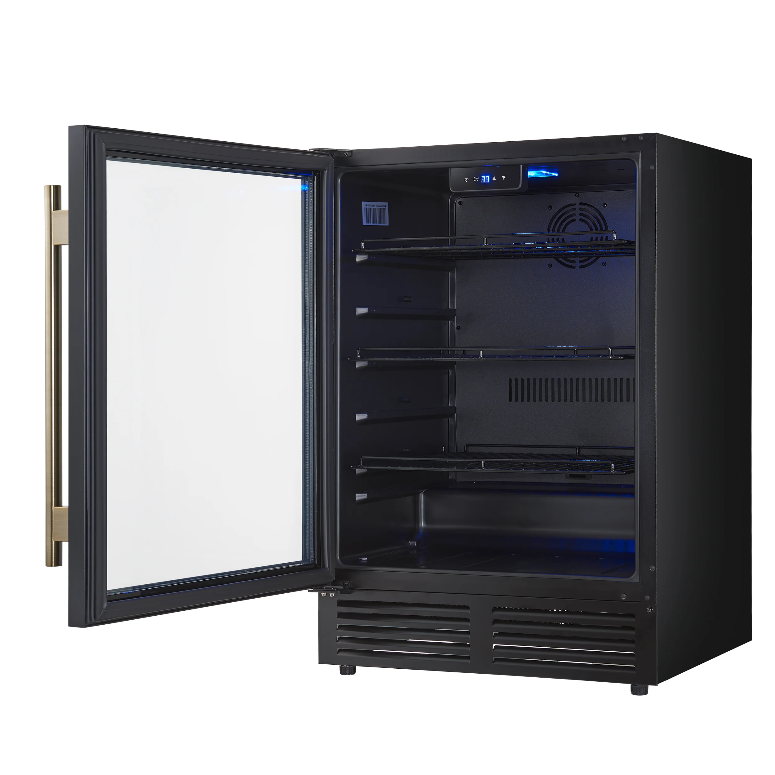 Forno Frescolino 24 Inch Beverage Cooler, Black with Antique Brass Handles, with LED Lighting, Triple Glass Door, 188 Can Capacity, Built-In or Freestanding - Image 8