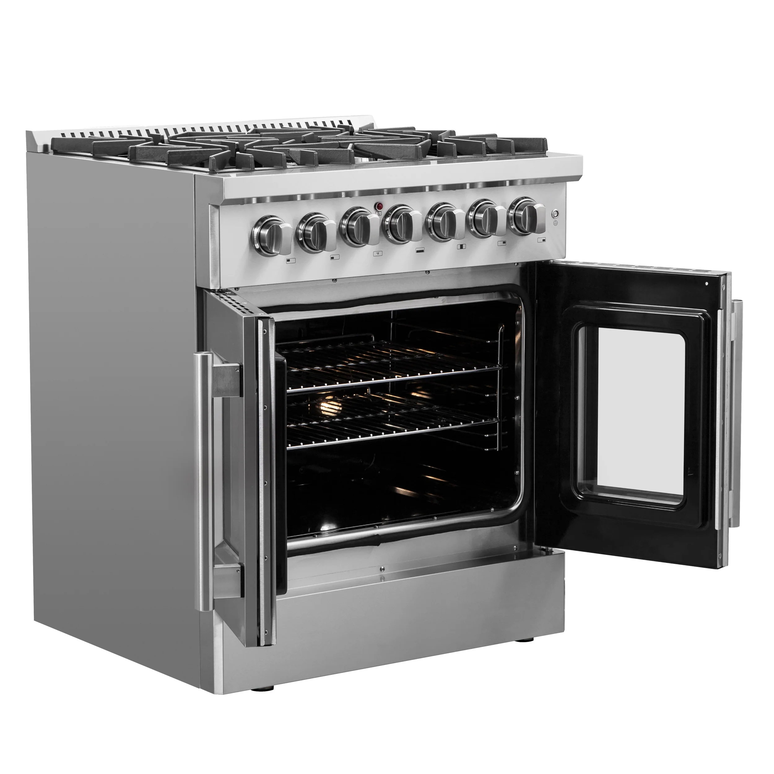 Forno Galiano 30-inch French Door Dual Fuel Range All Stainless Steel, 5 Sealed Burners 68,000 BTU, 4.32 cu.ft. True Convection Oven - Image 5