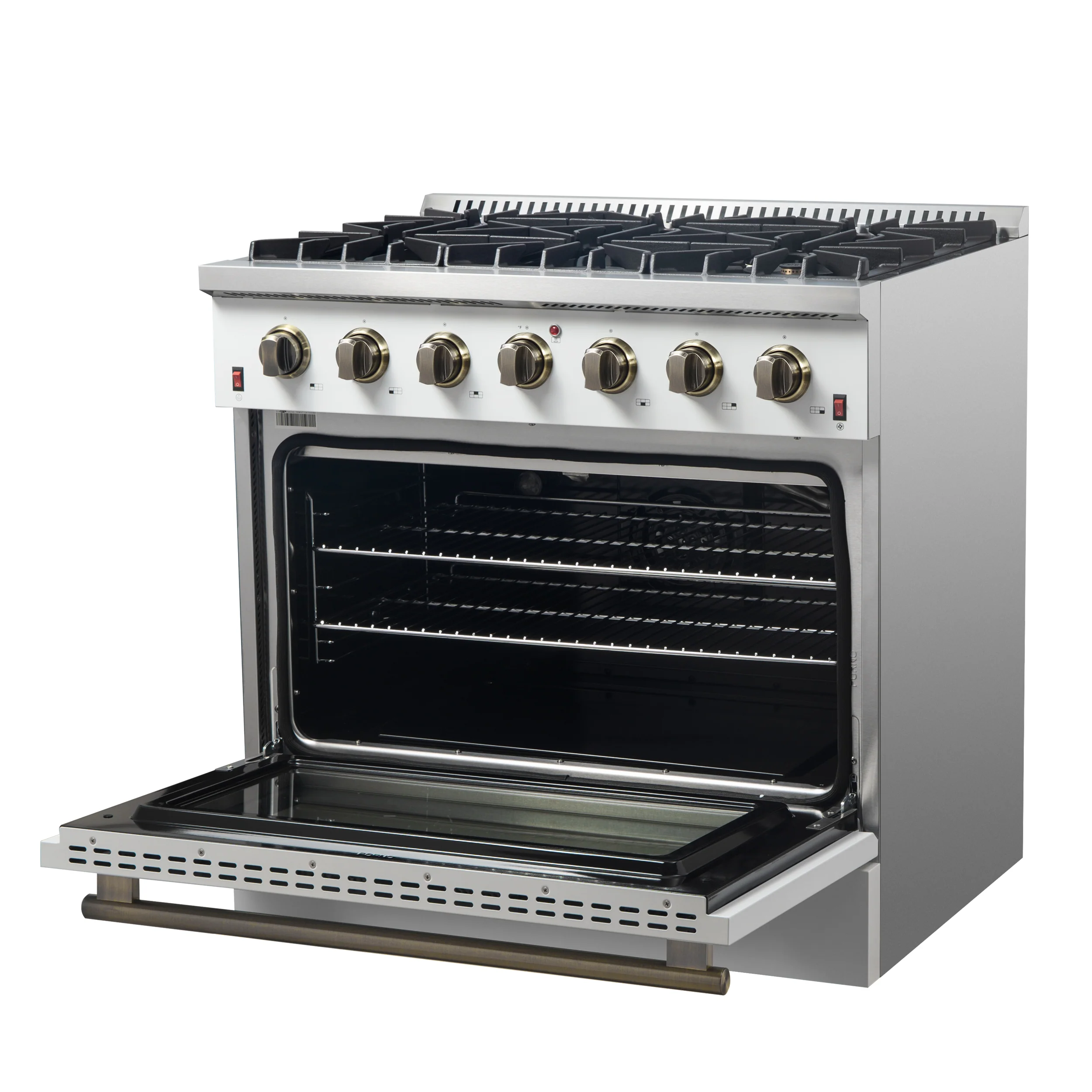 Forno Galiano 36-inch Freestanding Gas Range in White with Antique Brass Design, 6 Burners, 83,000 BTU, 5.36 cu.ft. Convection Oven - Image 15