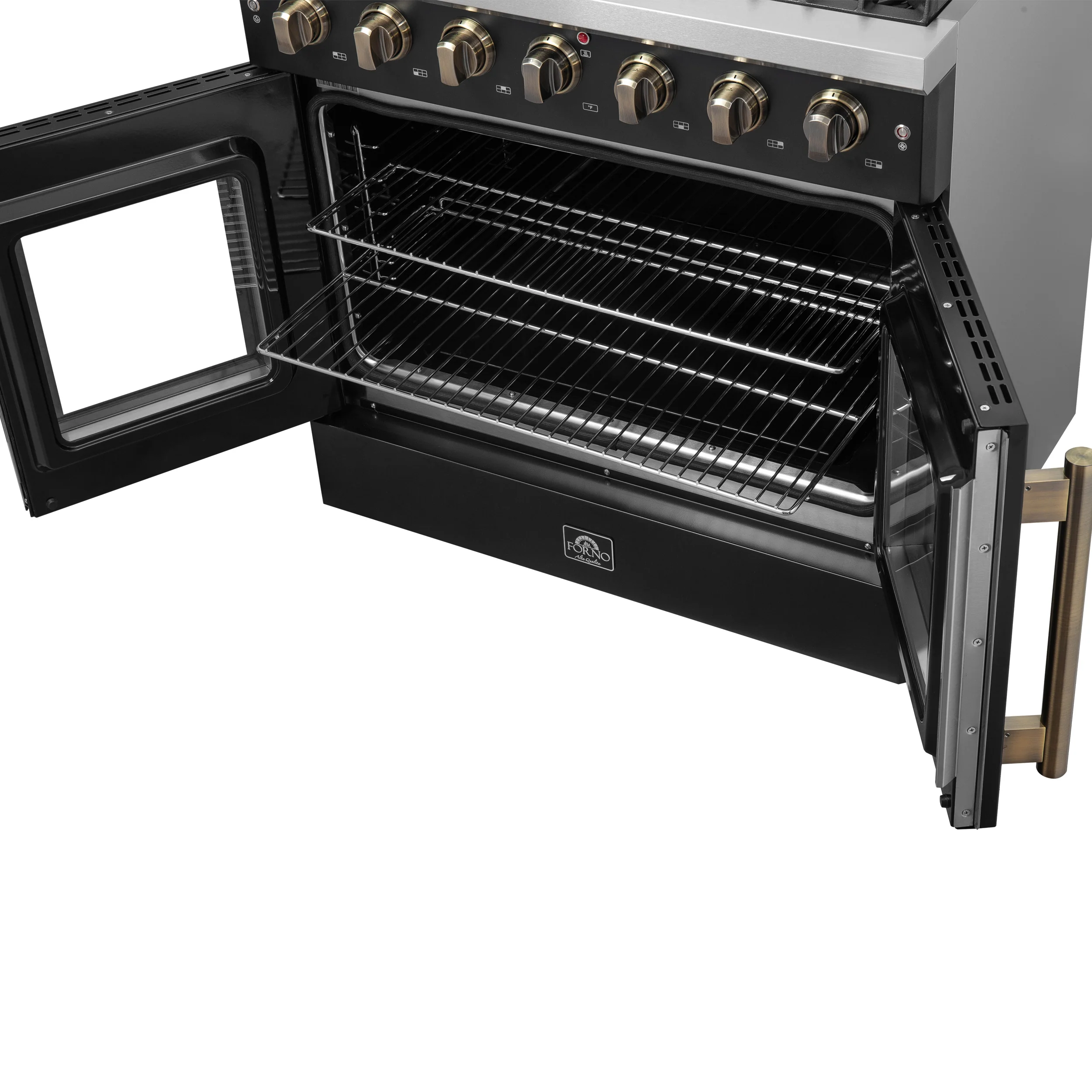Forno Galiano 36-inch French Door Gas Range Black and Antique Brass Design, 6 Sealed Burners 83,000 BTU, 5.36 cu.ft. Convection Oven - Image 11