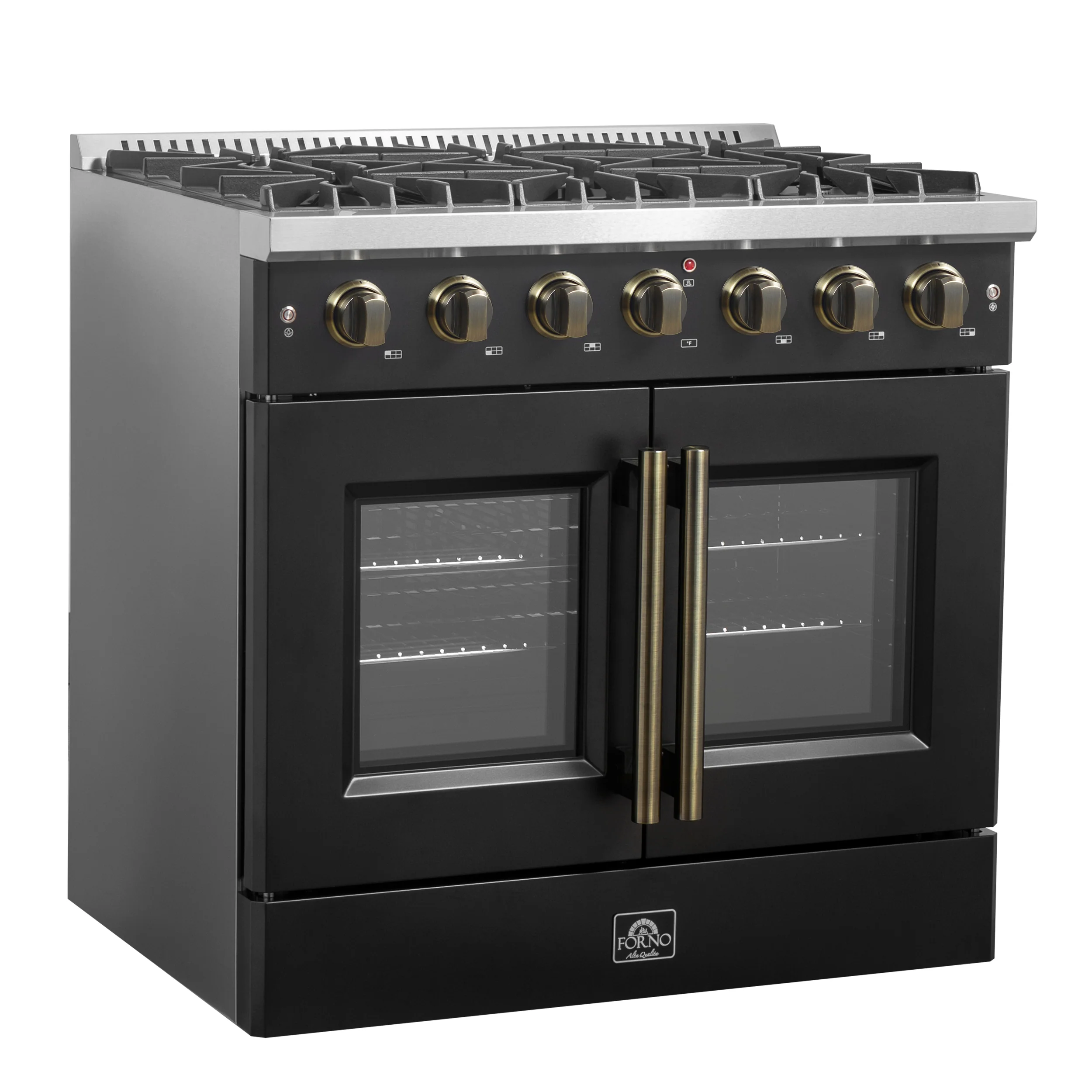 Forno Galiano 36-inch French Door Gas Range Black and Antique Brass Design, 6 Sealed Burners 83,000 BTU, 5.36 cu.ft. Convection Oven - Image 7