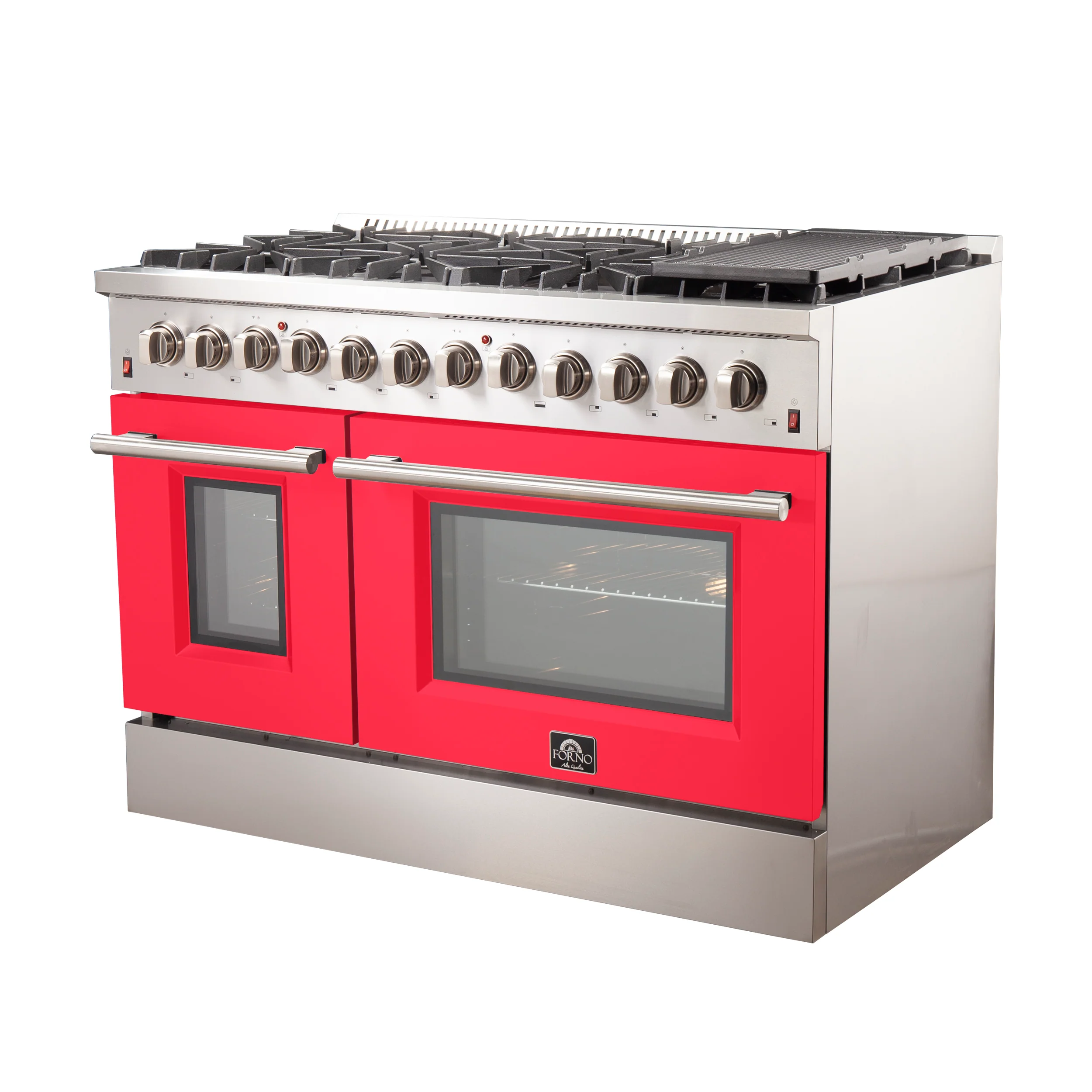 Forno Galiano 48-Inch Freestanding Dual Fuel Range, 8 Burners, Double Convection Ovens, Red Doors - Image 3