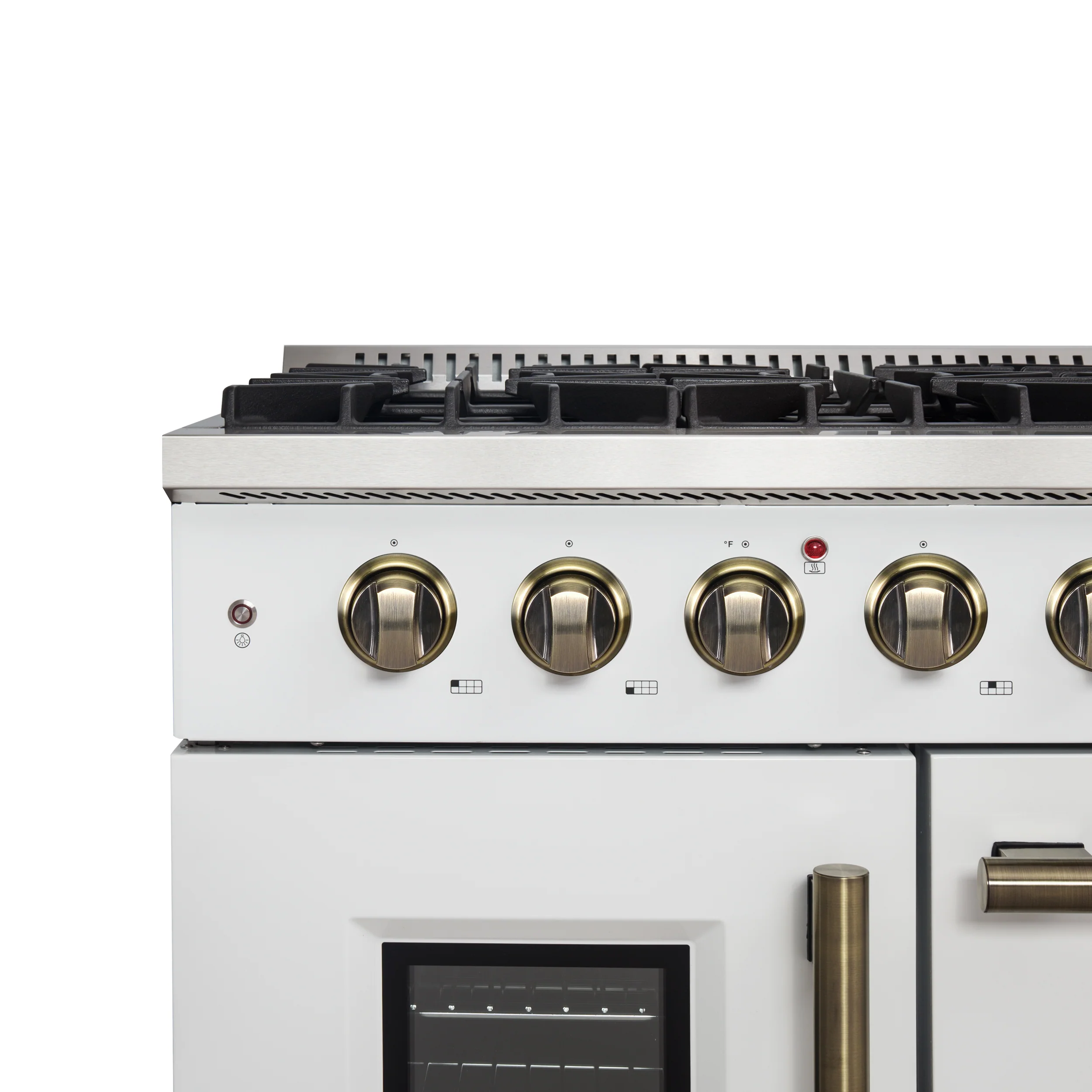Forno Galiano 48-Inch Freestanding French Door Gas Range, White & Antique Brass - Image 3
