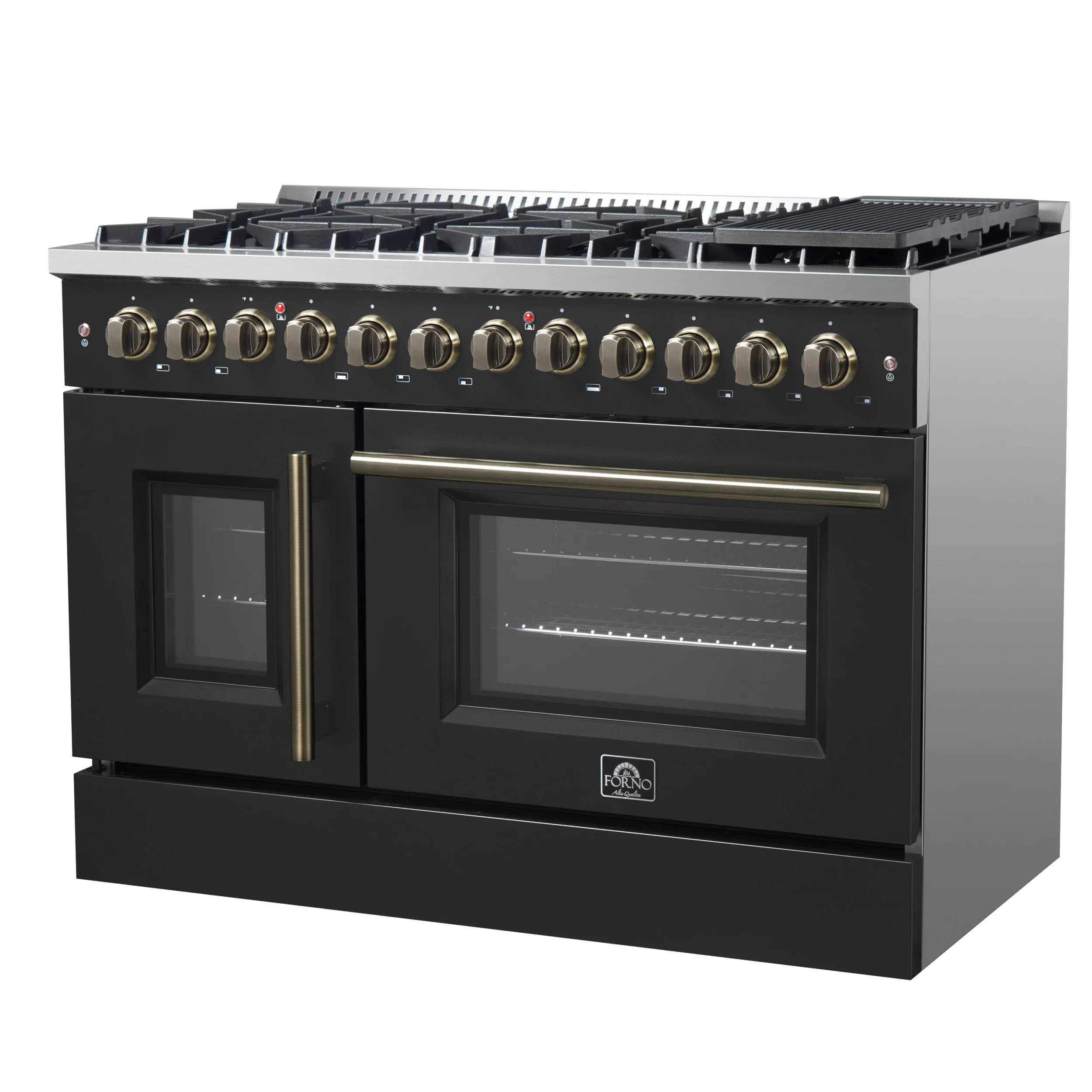 Forno Galiano 48-inch French Door Dual Fuel Range, Black & Antique Brass Design, 8 Sealed Burners - 107,000 BTU, Griddle, 6.58 cu.ft. Double Ovens - Image 8