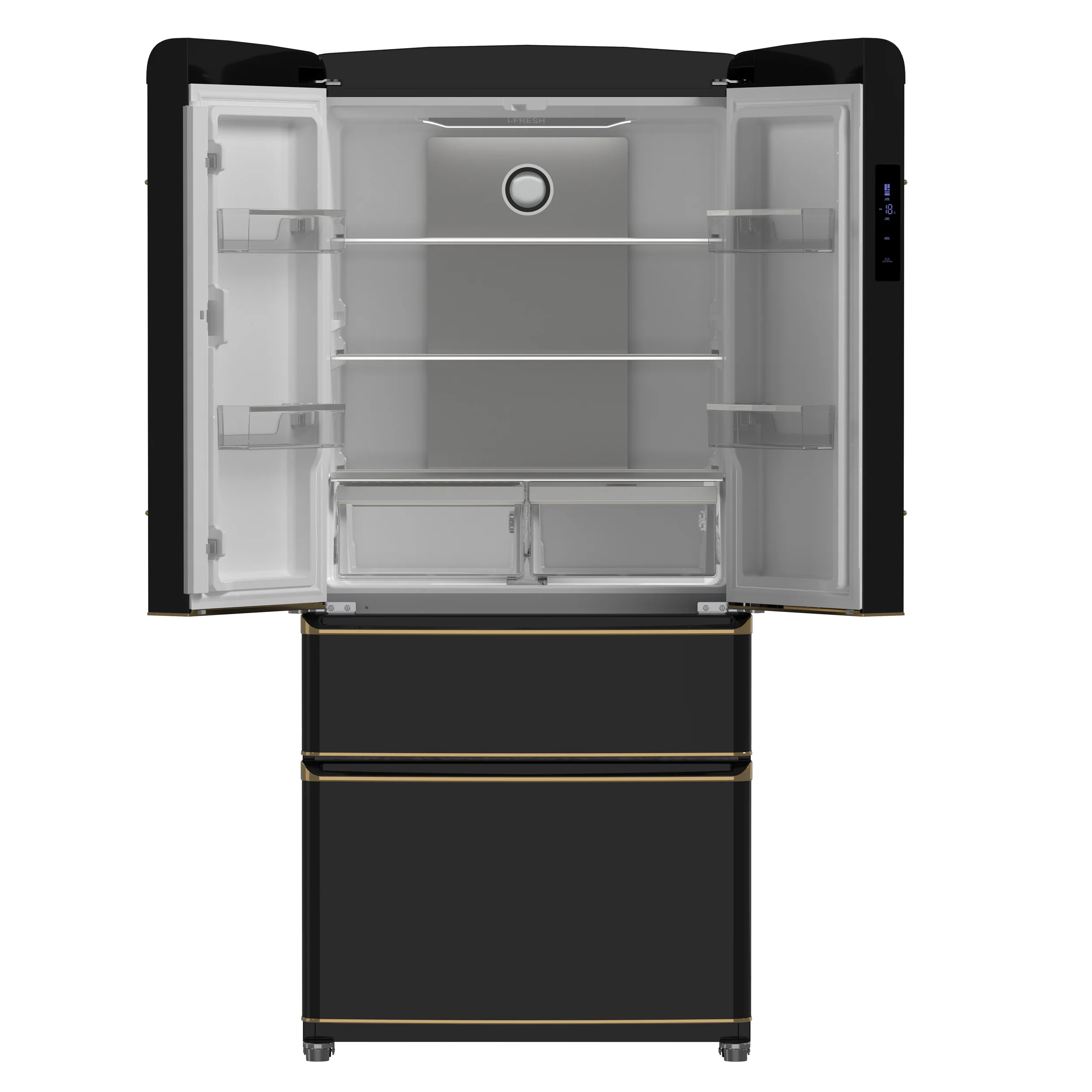 Forno Luigi 33-Inch French Door Refrigerator, 18 cu.ft, Black Finish, Antique Brass Handles, ENERGY STAR Certified - Image 7