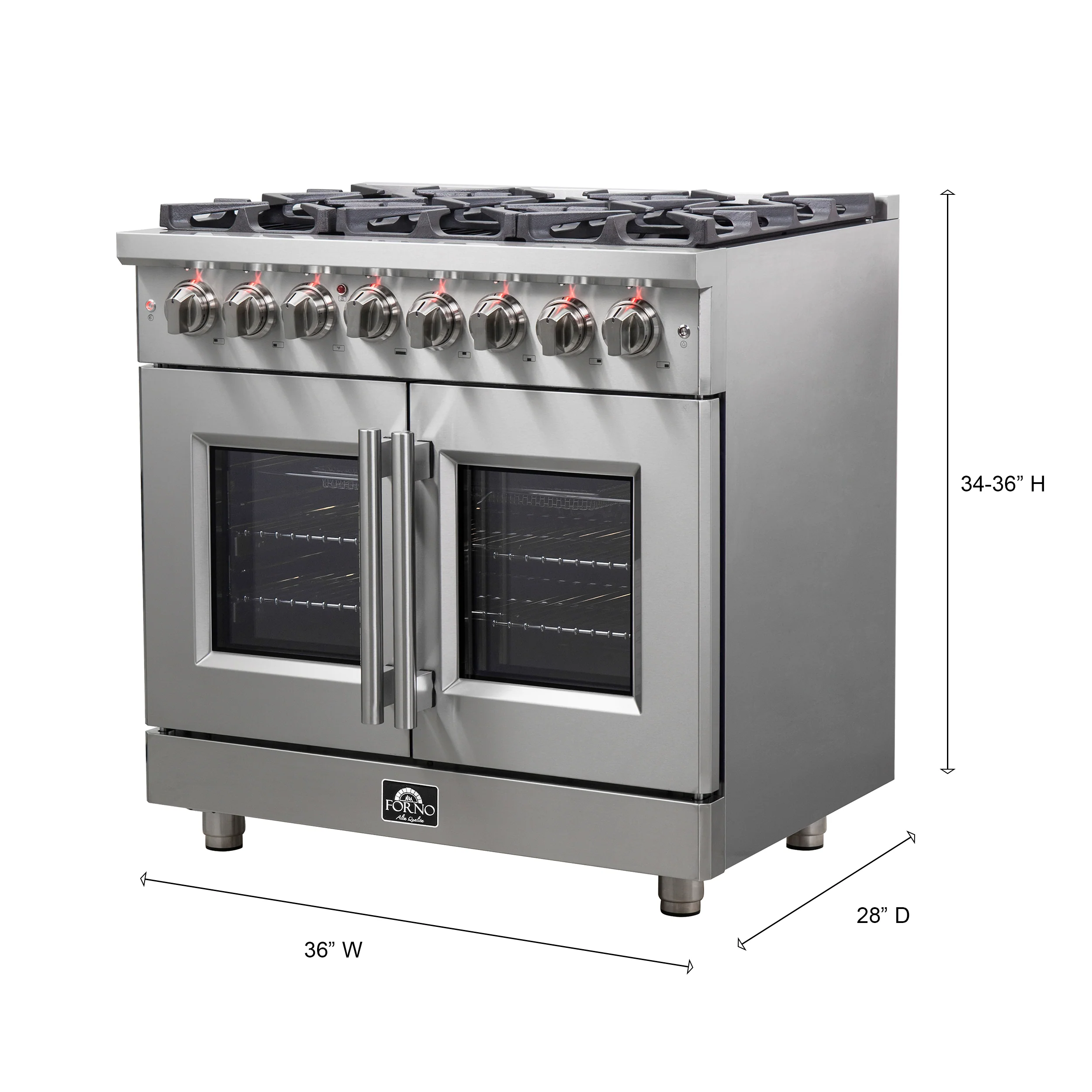 Forno Massimo 36-Inch Freestanding French Door Dual Fuel Range, 6 Burners, True Convection Oven - Image 3