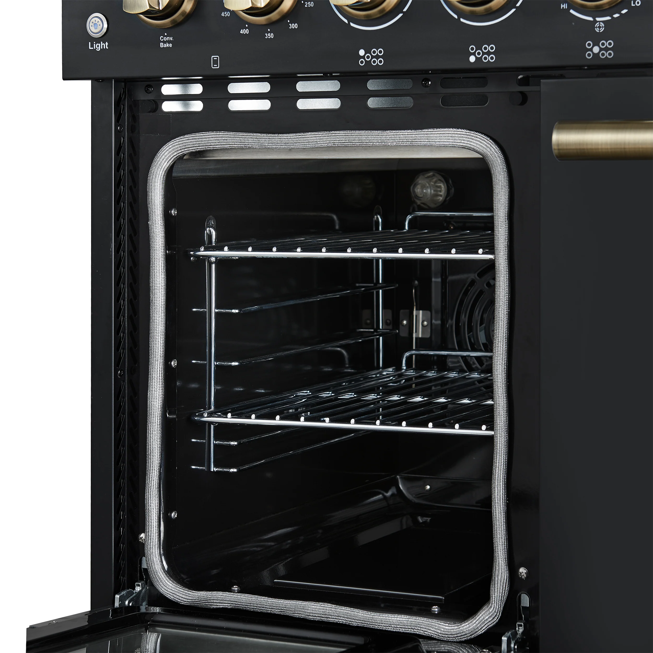 Forno Paolo 48 Inch Freestanding Electric Range in Black with Antique Brass, 6.7 cu.ft, True Convection Oven, Energy Efficient - Image 12