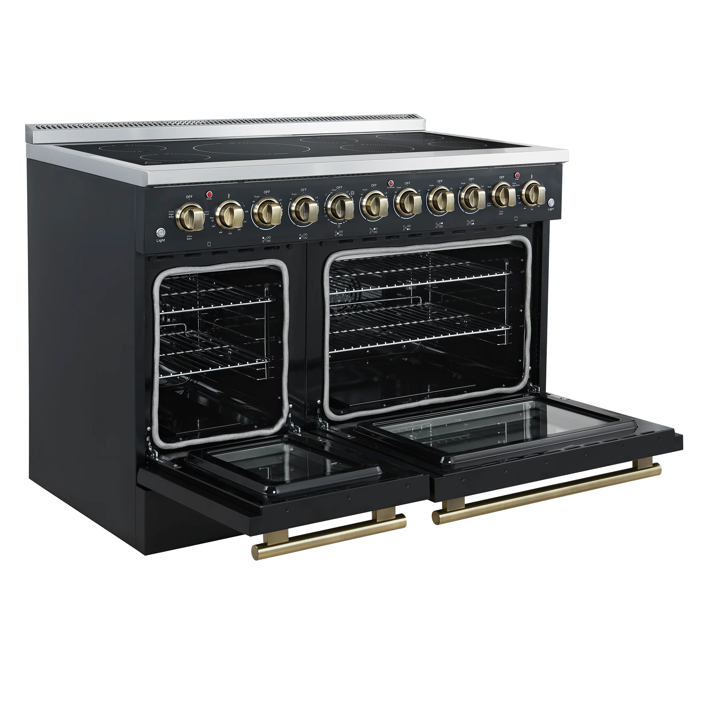 Forno Paolo 48 Inch Freestanding Electric Range in Black with Antique Brass, 6.7 cu.ft, True Convection Oven, Energy Efficient - Image 4