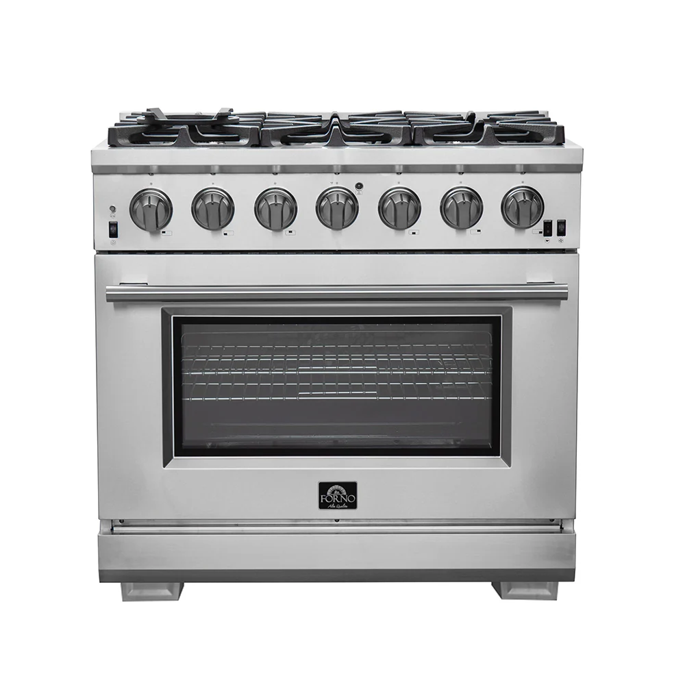 FORNO Premium 2-Piece Kitchen Bundle - Galiano 36" Stainless Steel Range, Forno Moena 36" French Door 19.2 cu. ft Stainless Steel Refrigerator, with Decorative Grill - 40" Wide - FBDL-019-03CAUS - Image 3