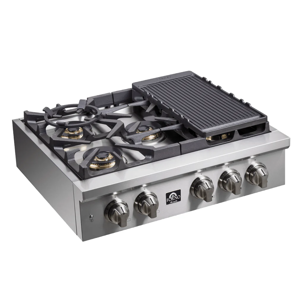 Forno Spezia Alta Qualita 30-Inch Pro-Style Gas Rangetop, Stainless Steel, 5 Sealed Burners, Continuous Cast Iron Grates, High Heat Output - Image 4