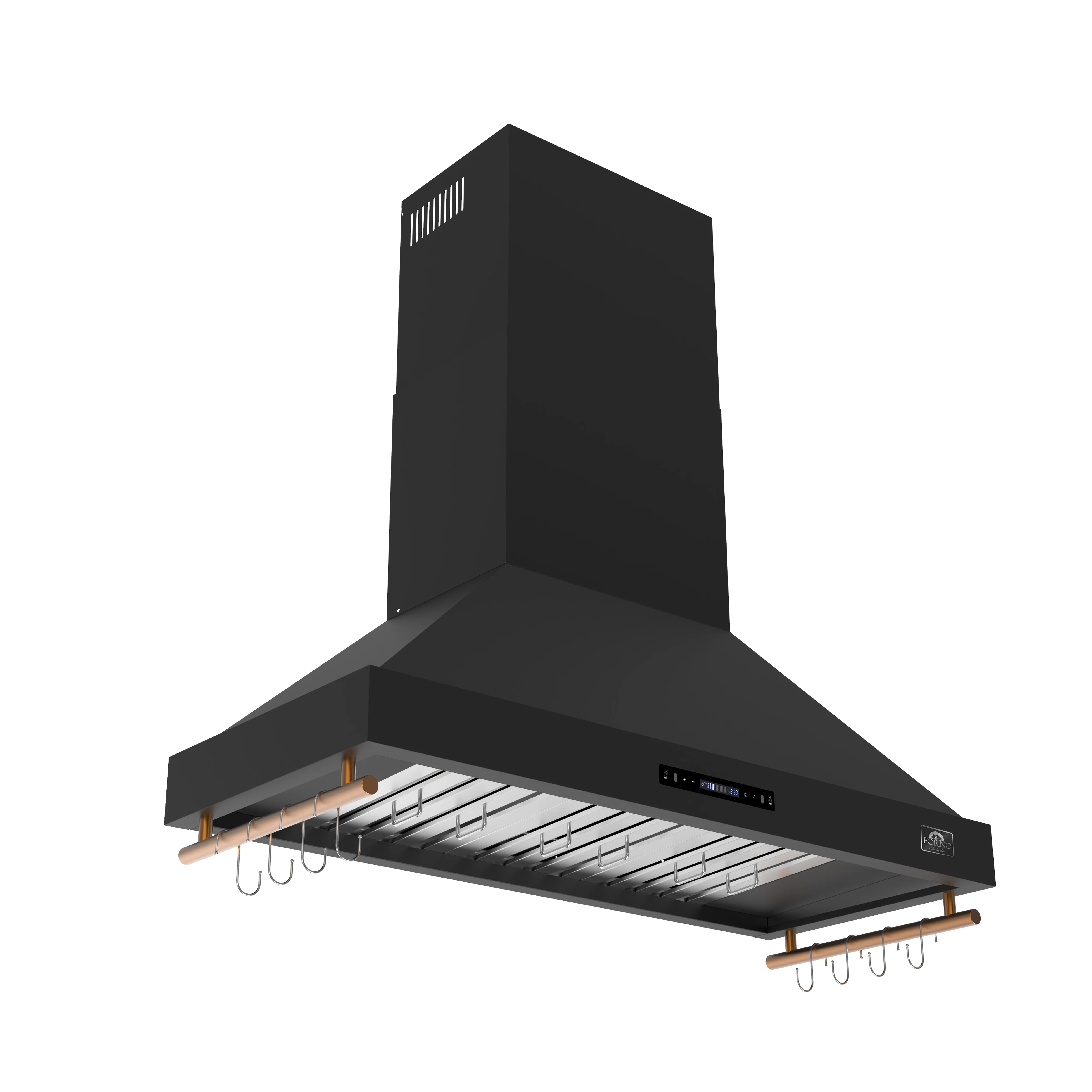 Forno Venezia 48 Inch Wall-Mounted Range Hood in Black with Antique Brass Accessories, Touch Controls and Baffle Filters - Image 2