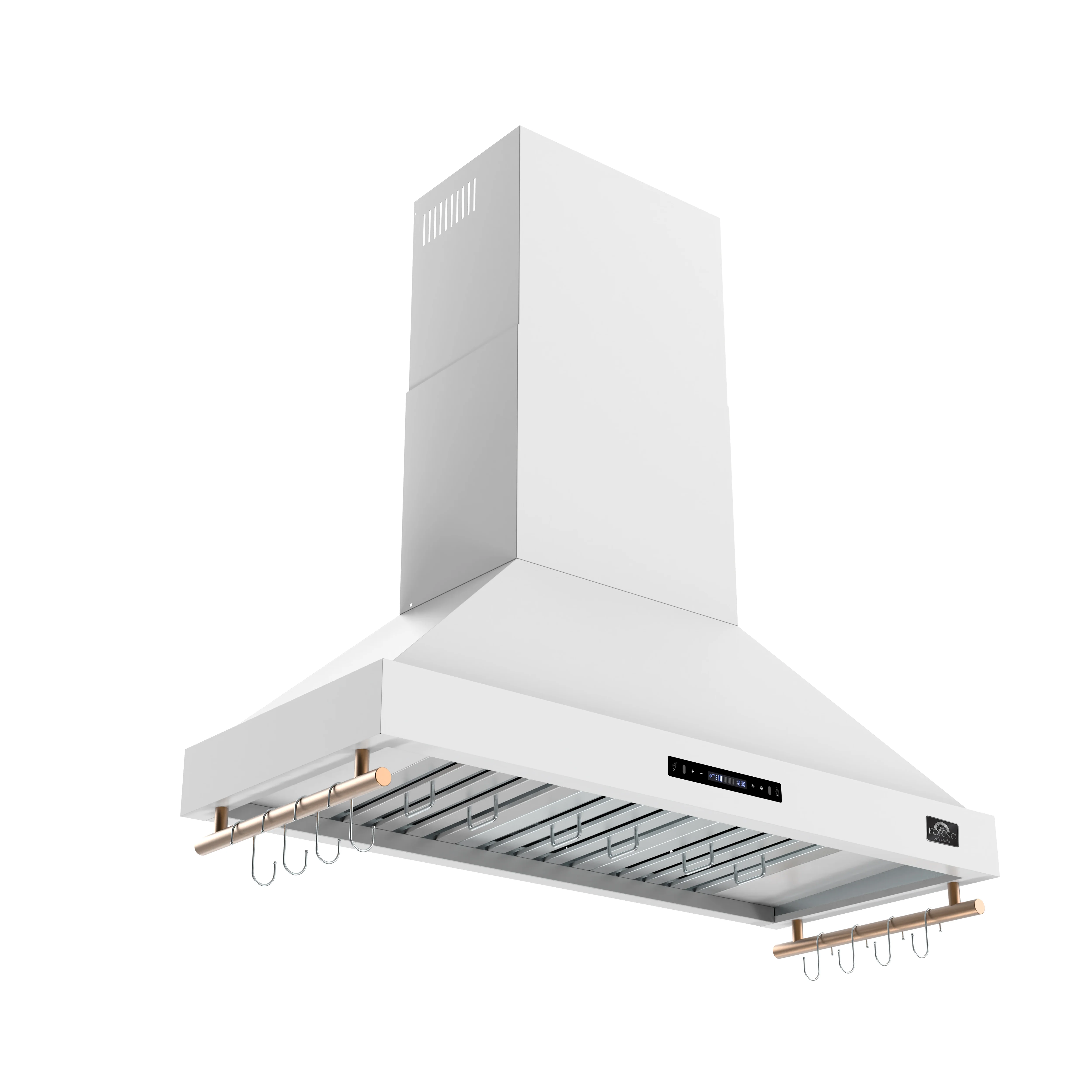 Forno Venezia 48 Inch Wall-Mounted Range Hood in White with Antique Brass Accessories, Touch Controls and Baffle Filters - Image 2