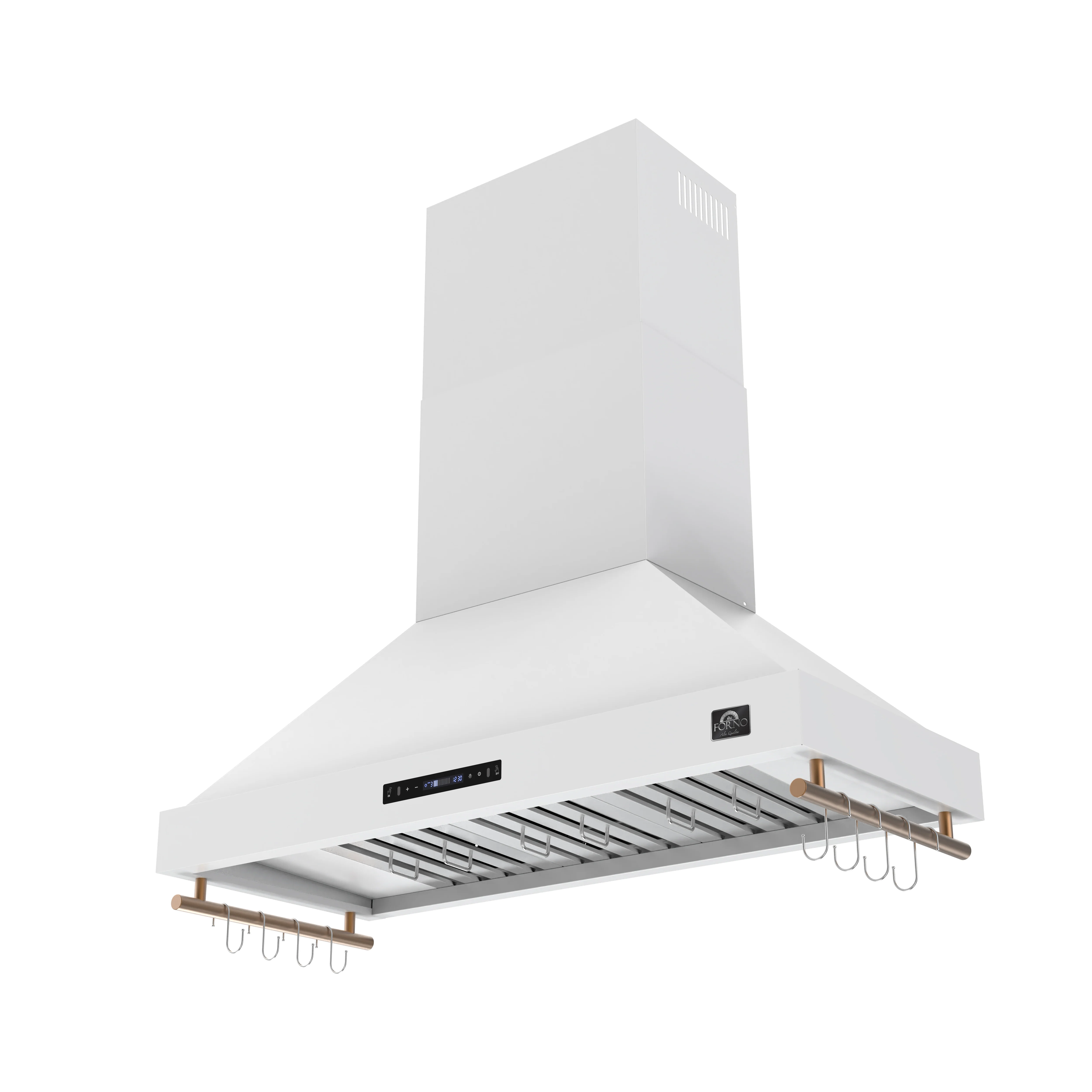 Forno Venezia 48 Inch Wall-Mounted Range Hood in White with Antique Brass Accessories, Touch Controls and Baffle Filters - Image 3