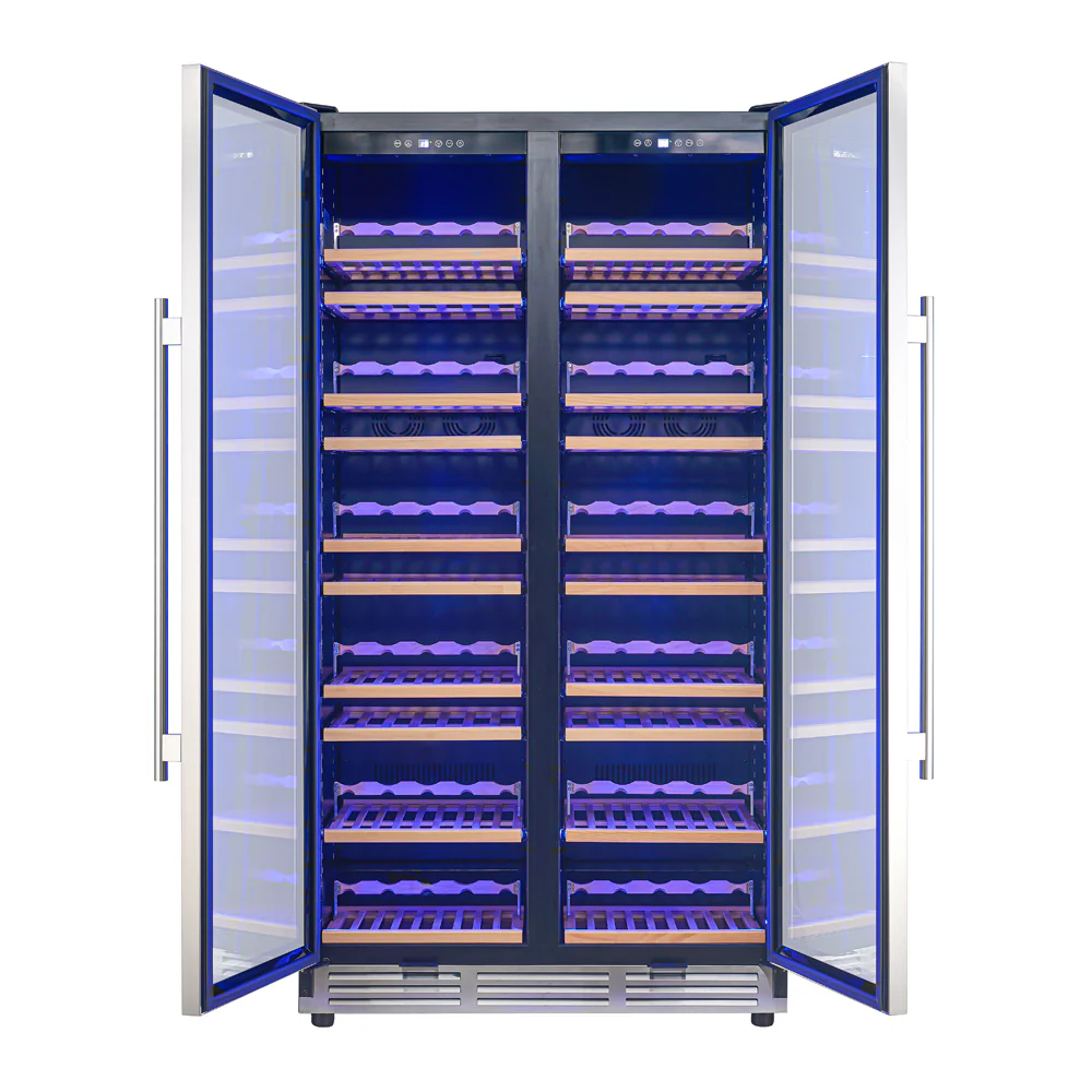 Forno Vernazza 40-Inch Side-by-Side Dual Zone Wine Cellar, 25.07 cu.ft Capacity, Stainless Steel, Temperature Control, UV-Protected Glass Door, Wooden Shelves - Image 4