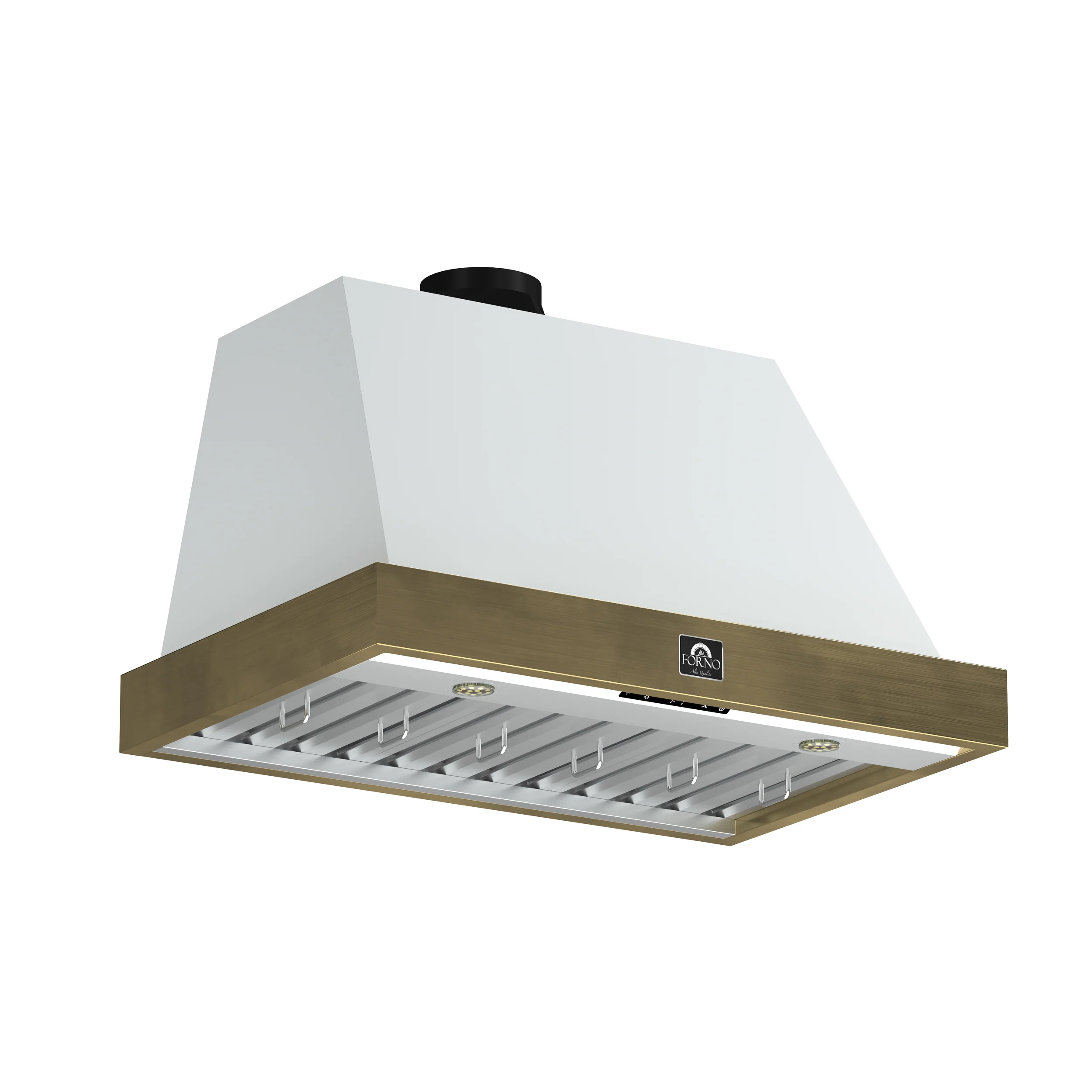 Forno Vittorio 36-Inch Wall Mount Range Hood, White with Antique Brass Trim, 600 CFM Airflow, Dishwasher-Safe Baffle Filters, Remote Control, 3-Speed Fan, Bright LED Lighting. - Image 2