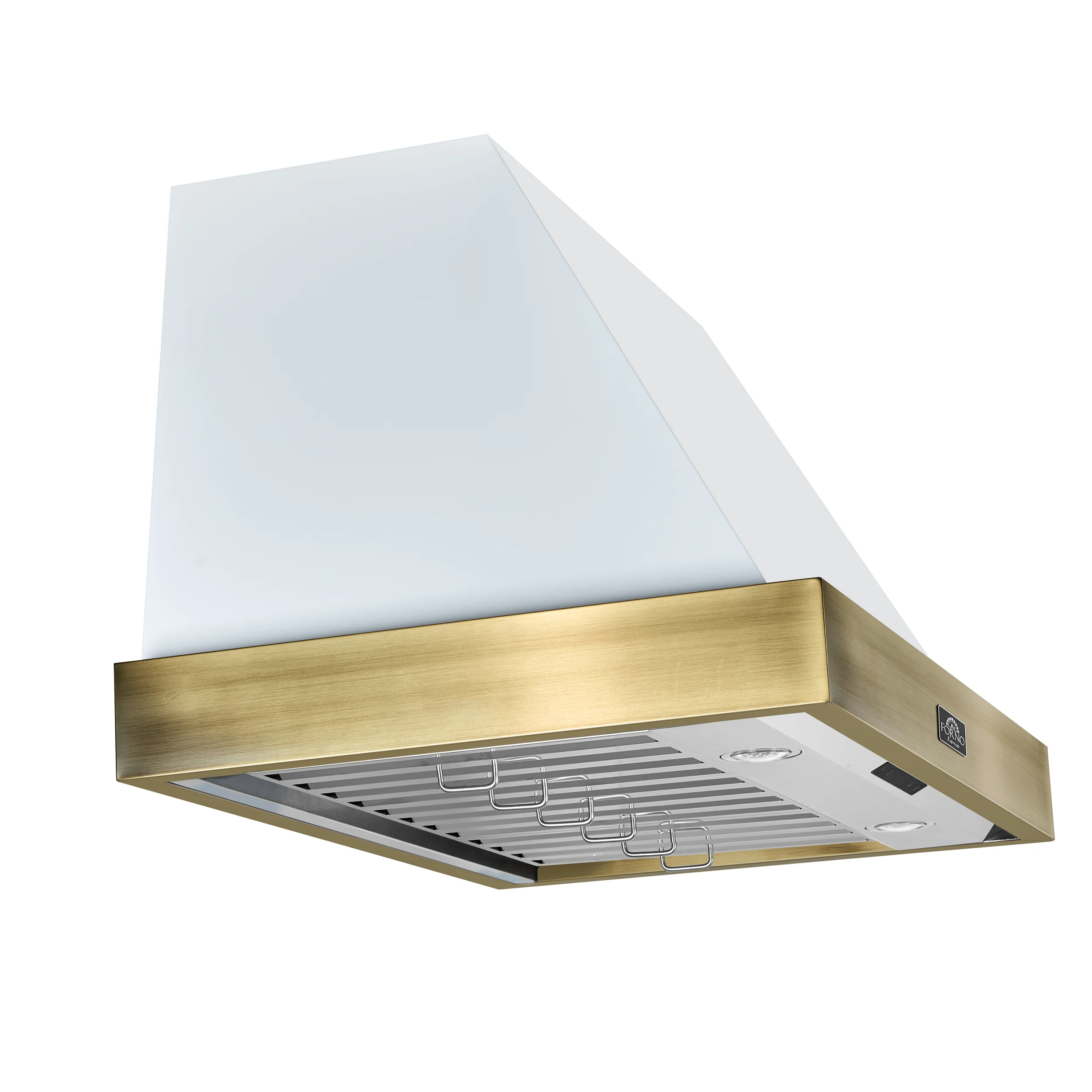 Forno Vittorio 36-Inch Wall Mount Range Hood, White with Antique Brass Trim, 600 CFM Airflow, Dishwasher-Safe Baffle Filters, Remote Control, 3-Speed Fan, Bright LED Lighting. - Image 3