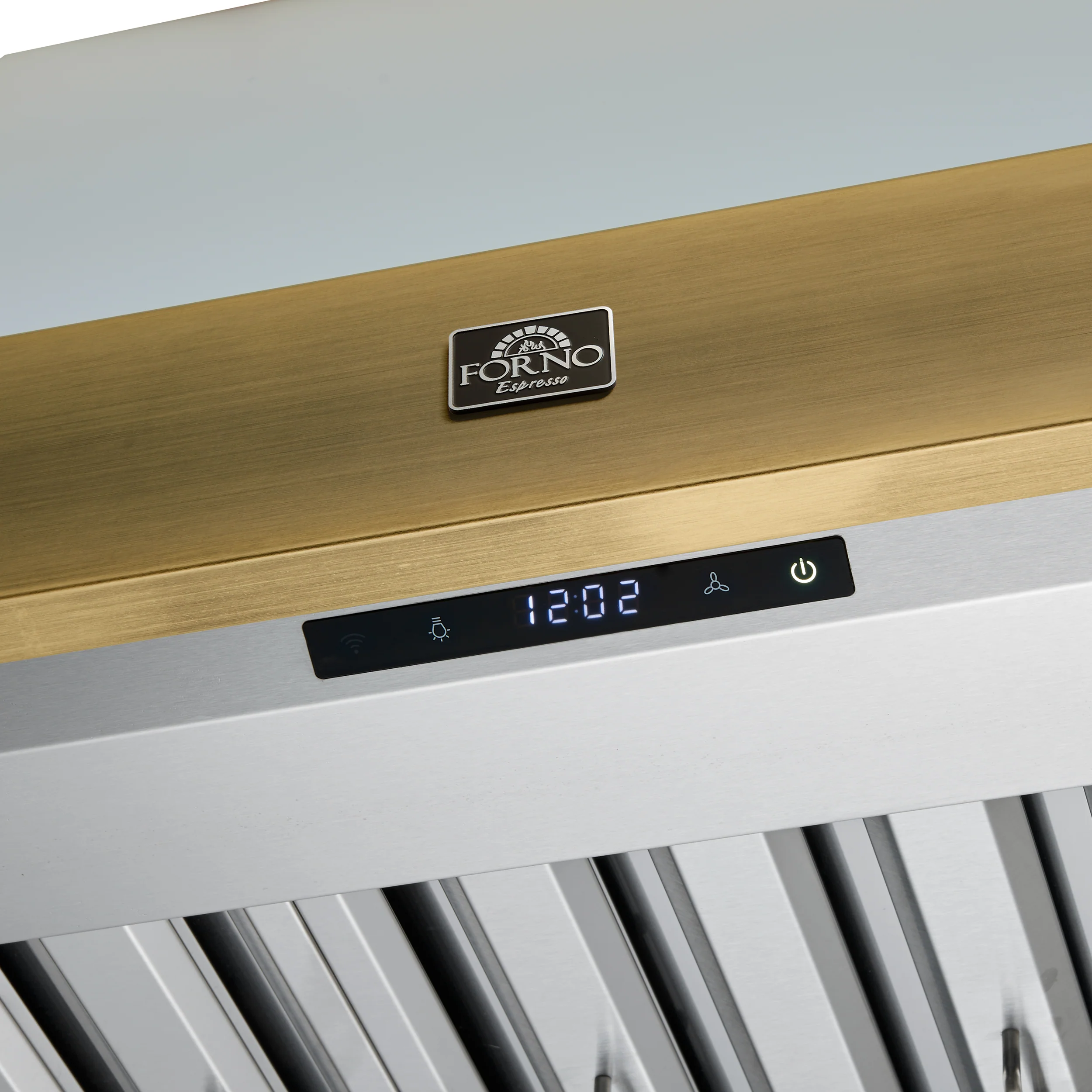 Forno Vittorio 36-Inch Wall Mount Range Hood, White with Antique Brass Trim, 600 CFM Airflow, Dishwasher-Safe Baffle Filters, Remote Control, 3-Speed Fan, Bright LED Lighting. - Image 7