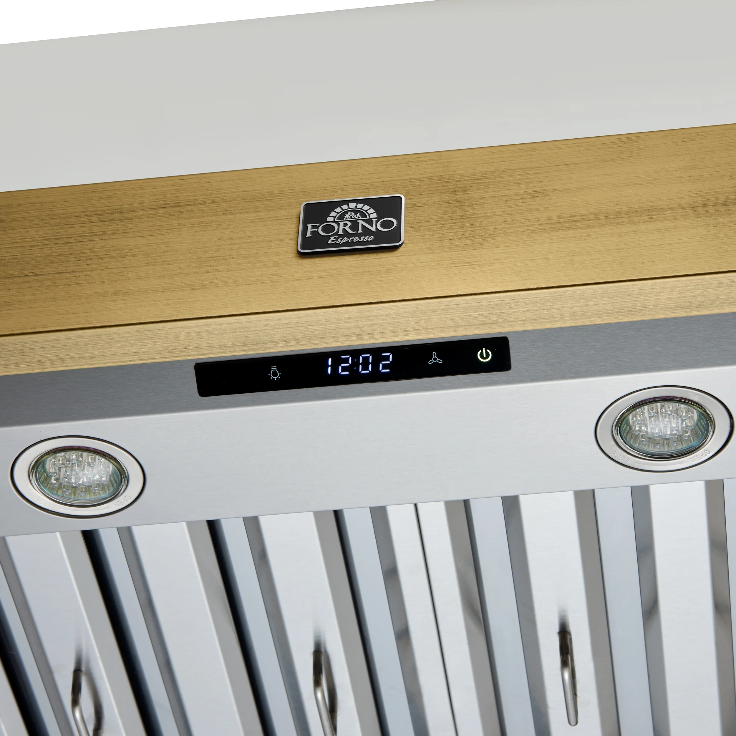 Forno Vittorio 48-Inch Wall Mount Range Hood, White with Antique Brass Trim, 600 CFM Airflow, Dishwasher-Safe Baffle Filters, Remote Control, 3-Speed Fan, Bright LED Lighting - Image 7