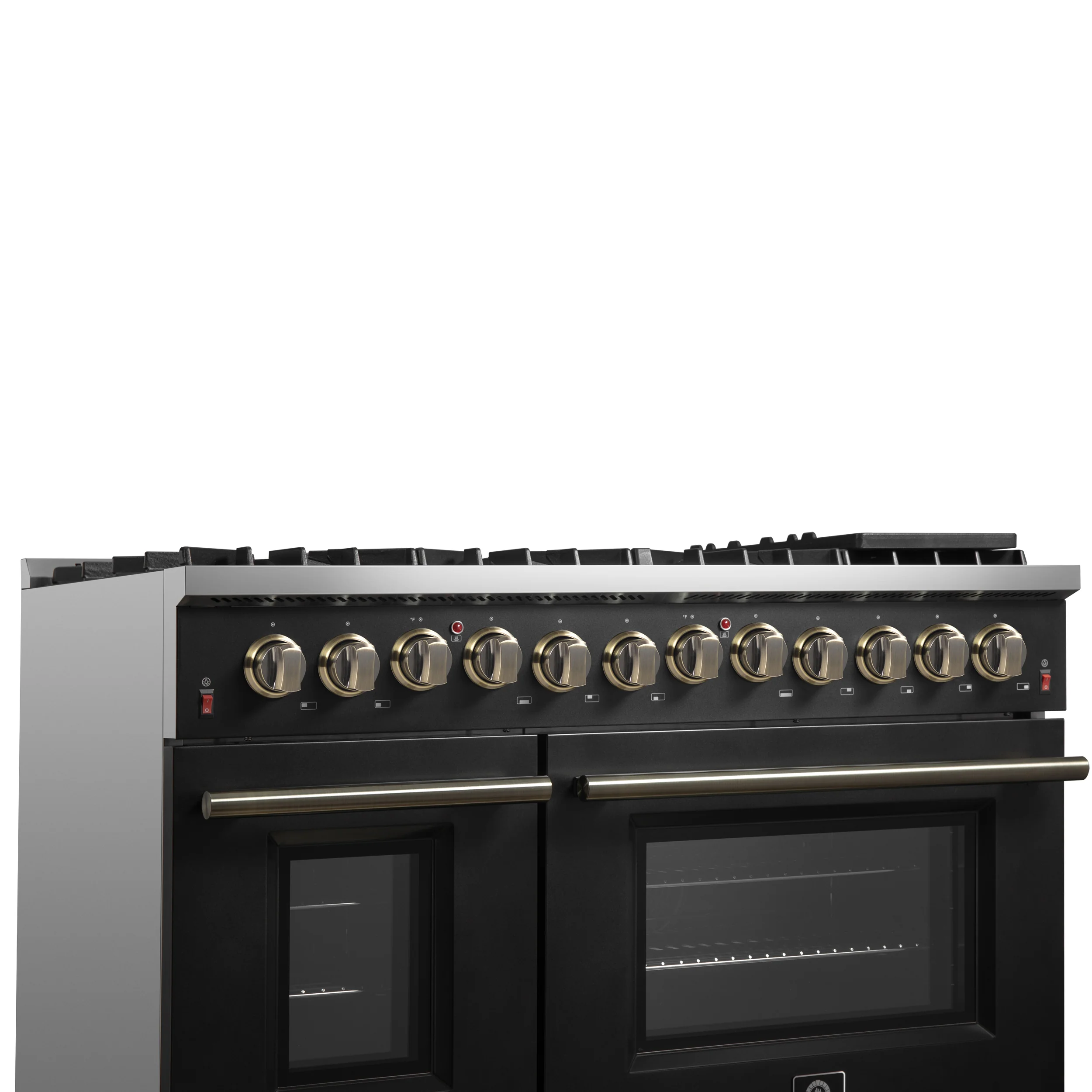 Galiano 48-inch Dual Fuel Range Black & Antique Brass Design with 8 Sealed Burners 107,000 BTU, 6.58 cu. ft. double ovens & Griddle - Image 6