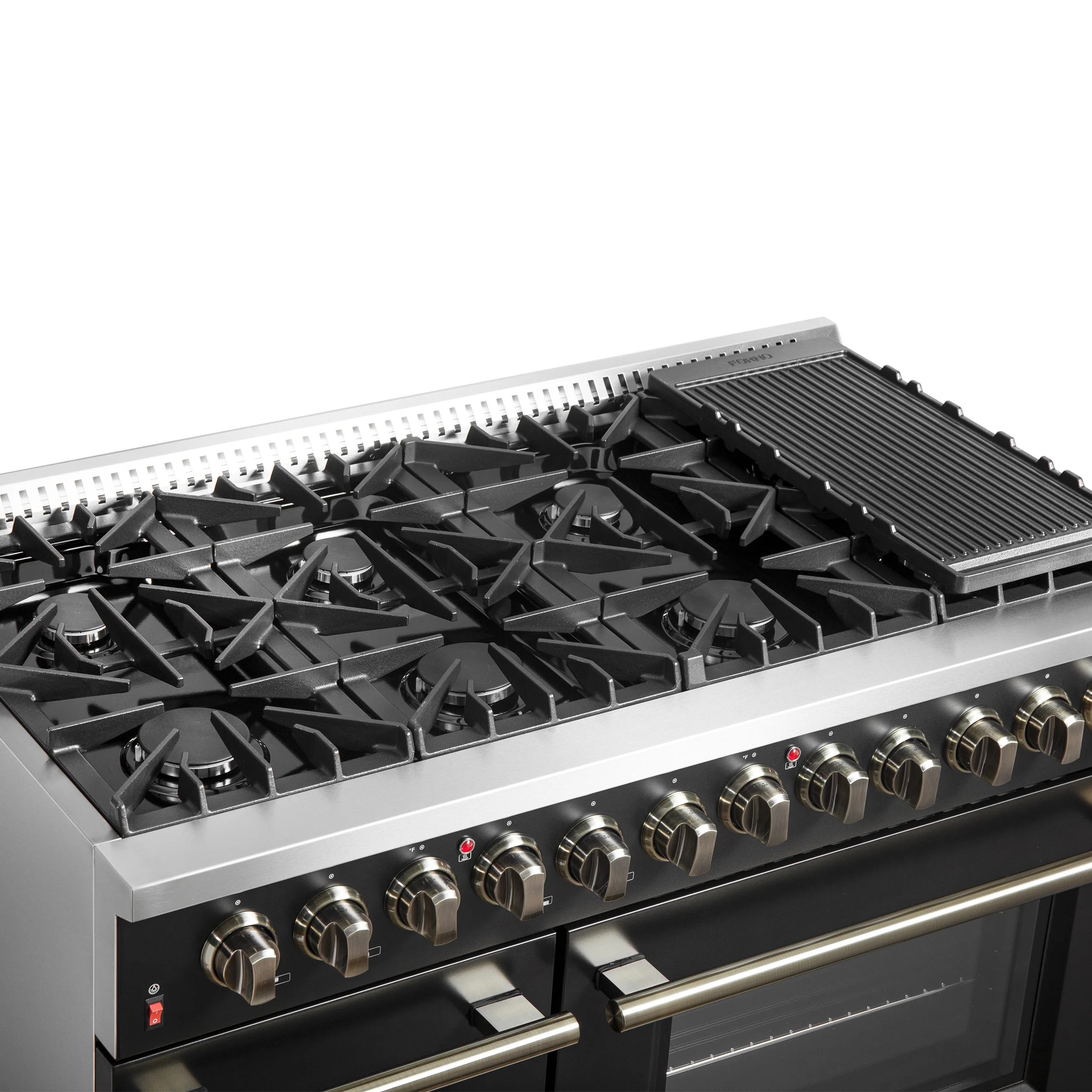 Galiano 48-inch Dual Fuel Range Black & Antique Brass Design with 8 Sealed Burners 107,000 BTU, 6.58 cu. ft. double ovens & Griddle - Image 7